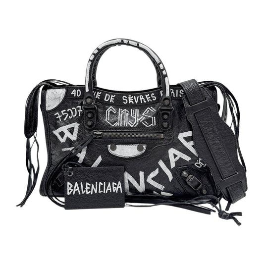 The First Graffiti Black Leather Two Way Bag