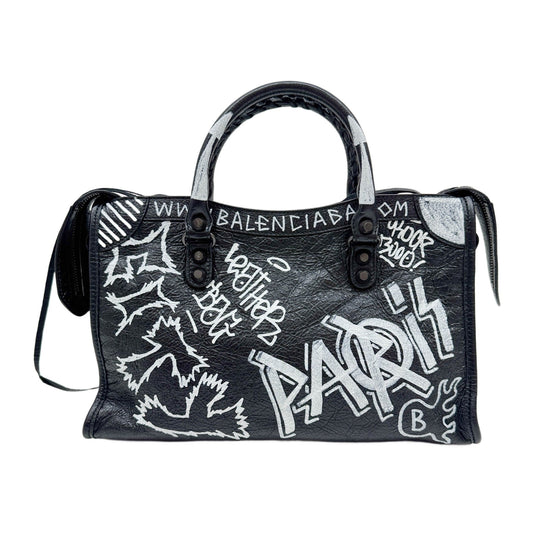 The First Graffiti Black Leather Two Way Bag