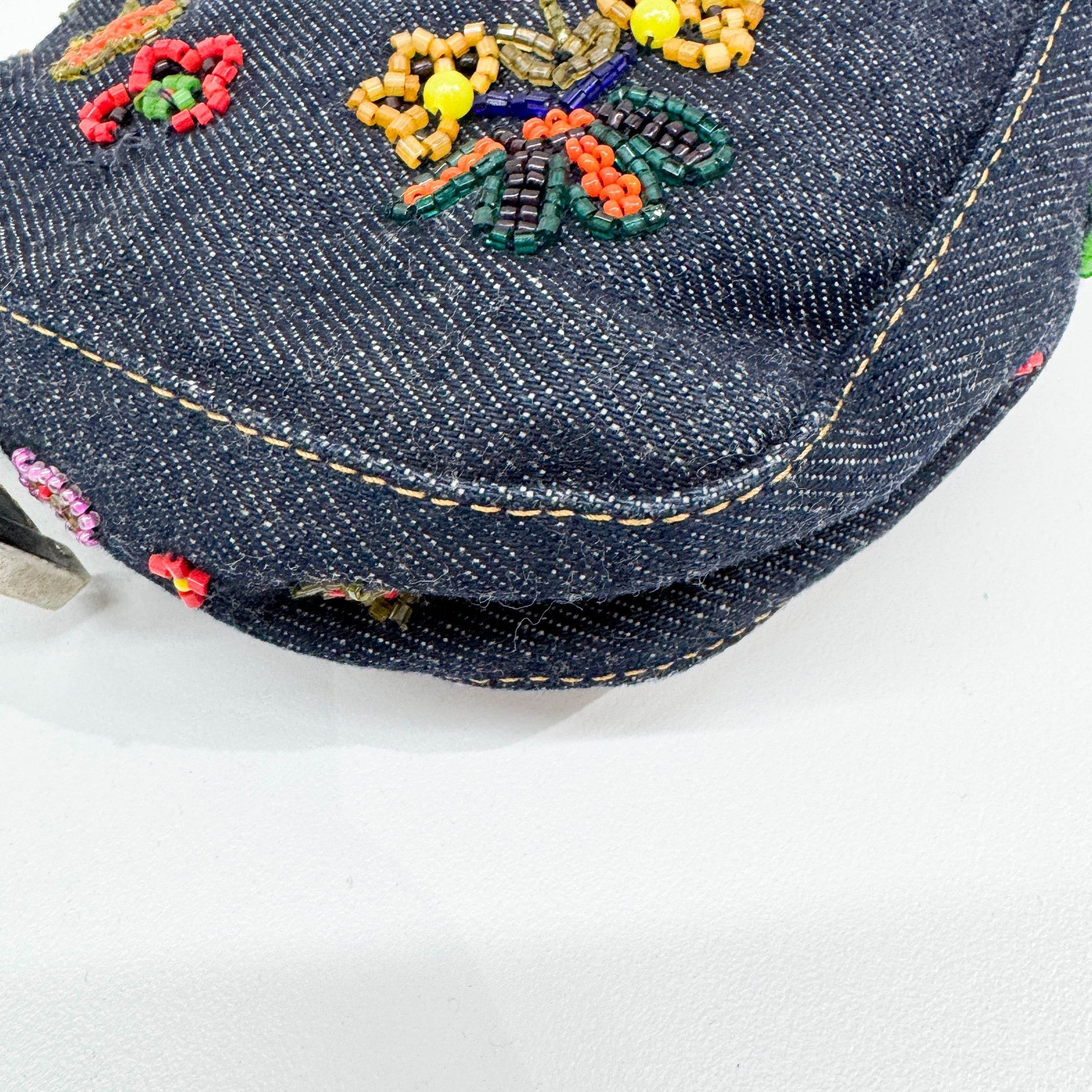 Baguette Floral Embroidered Navy Denim Shoulder Bag