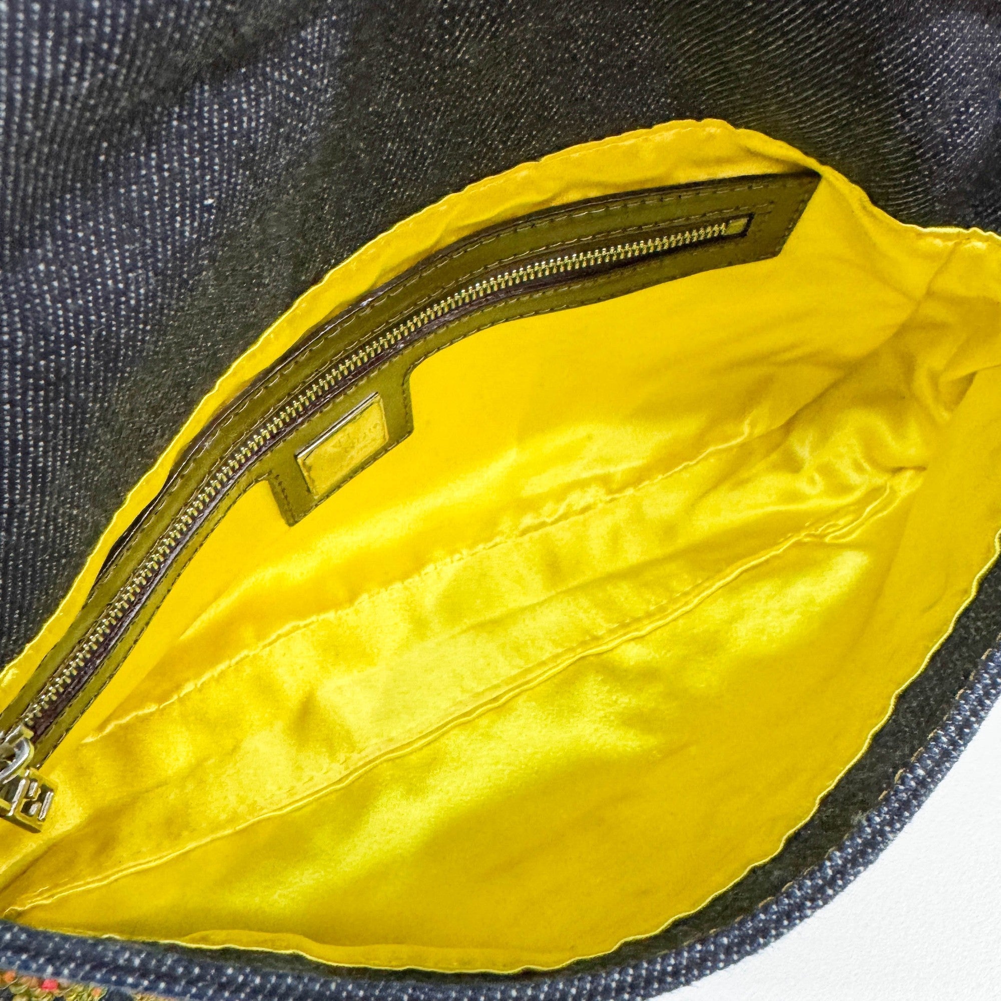 Baguette Floral Embroidered Navy Denim Shoulder Bag