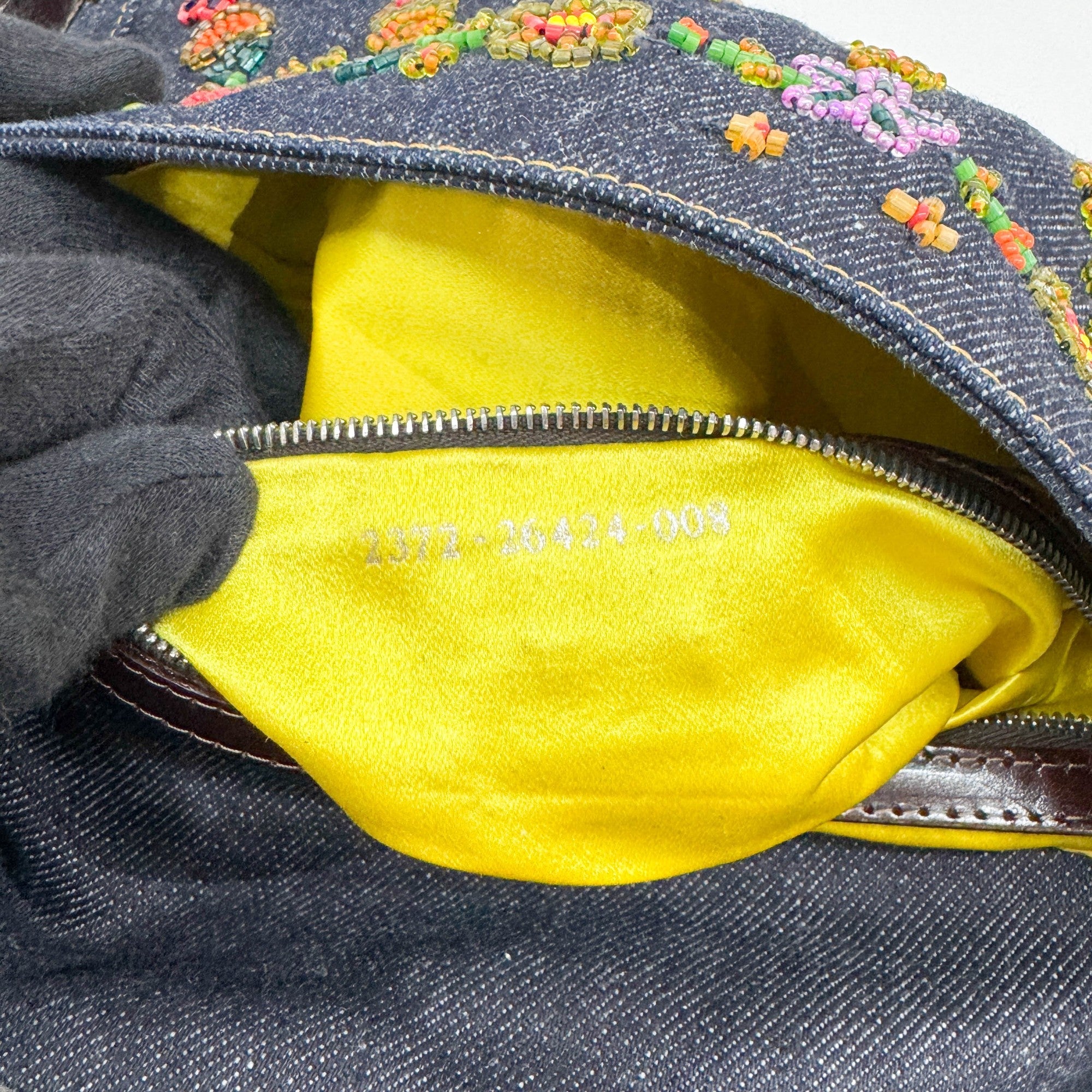 Baguette Floral Embroidered Navy Denim Shoulder Bag