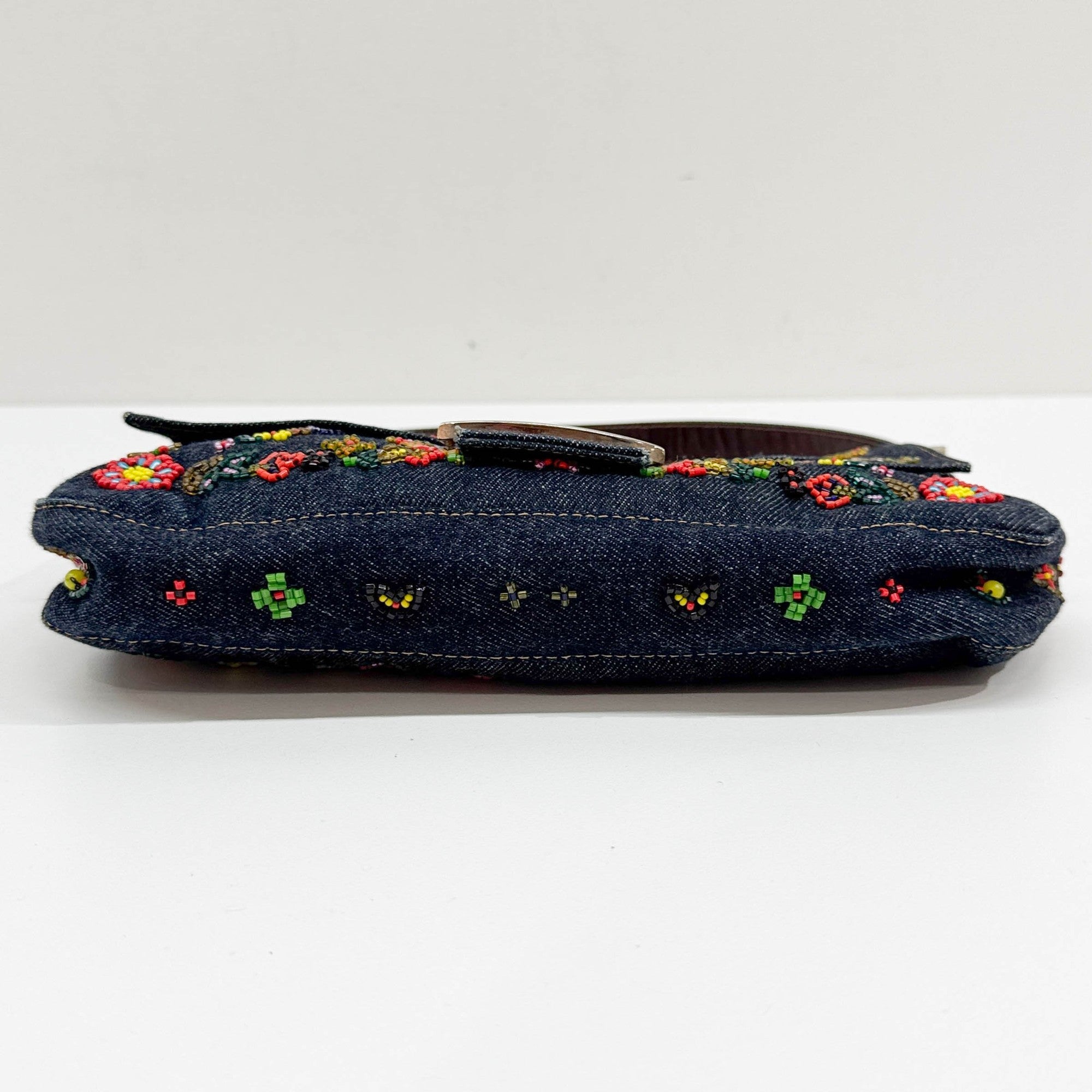 Baguette Floral Embroidered Navy Denim Shoulder Bag