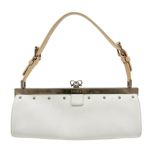 Metal Frame White Leather Shoulder Bag