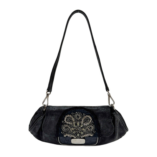 Antic Skipper Bejeweled Black Leather Shoulder Bag