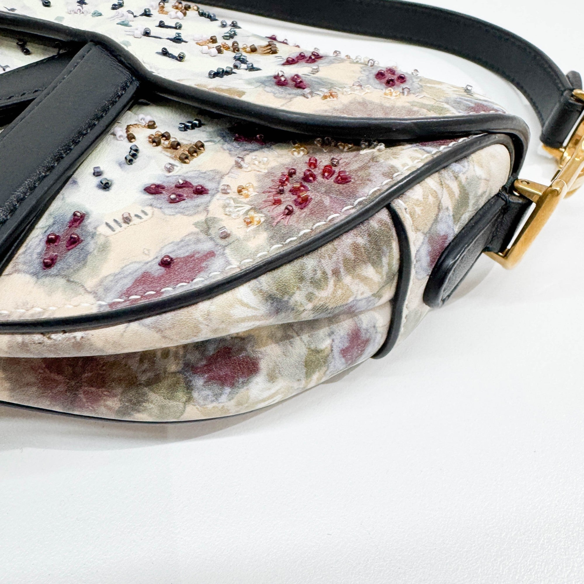 Mini Saddle Beaded Multicolor Coated Canvas Hand Bag