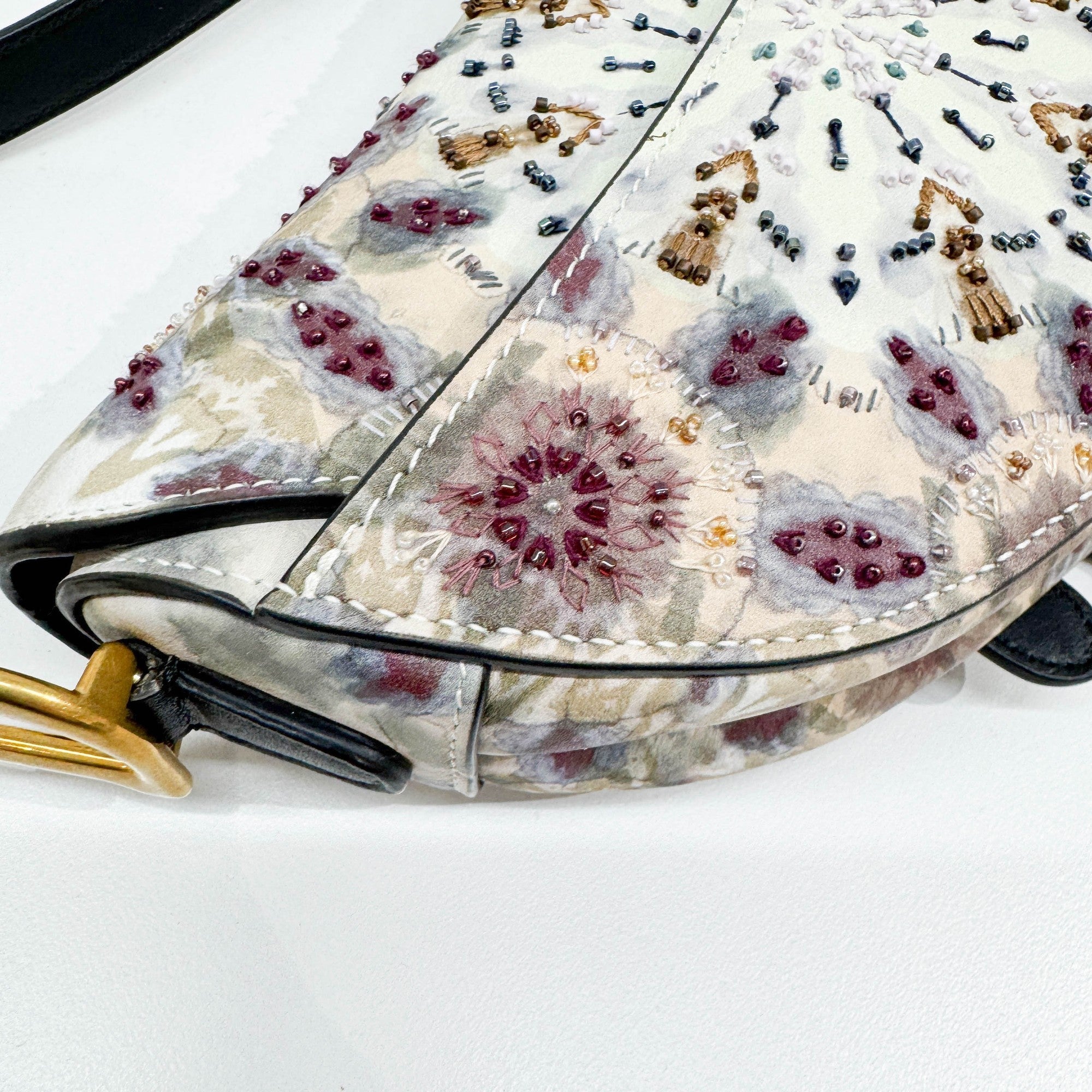 Mini Saddle Beaded Multicolor Coated Canvas Hand Bag