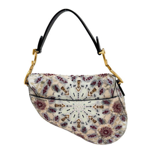 Mini Saddle Beaded Multicolor Coated Canvas Hand Bag