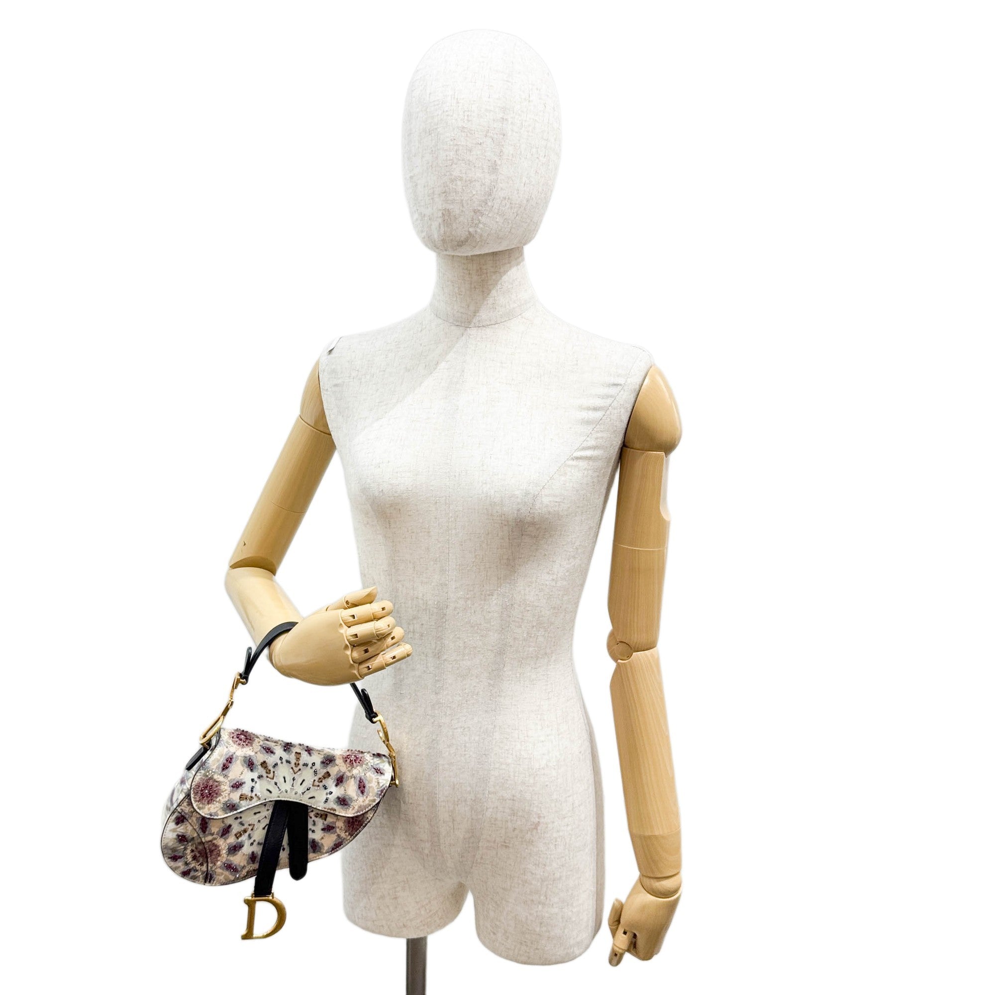 Mini Saddle Beaded Multicolor Coated Canvas Hand Bag