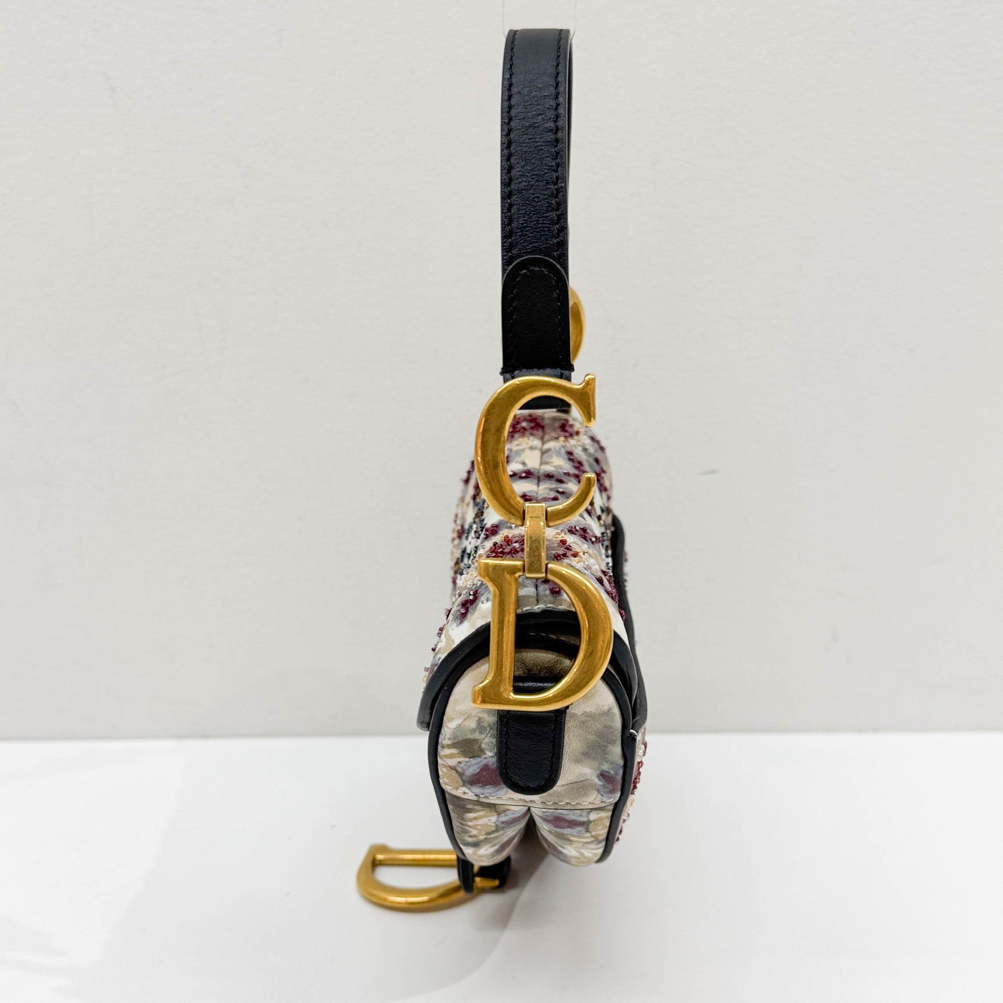 Mini Saddle Beaded Multicolor Coated Canvas Hand Bag