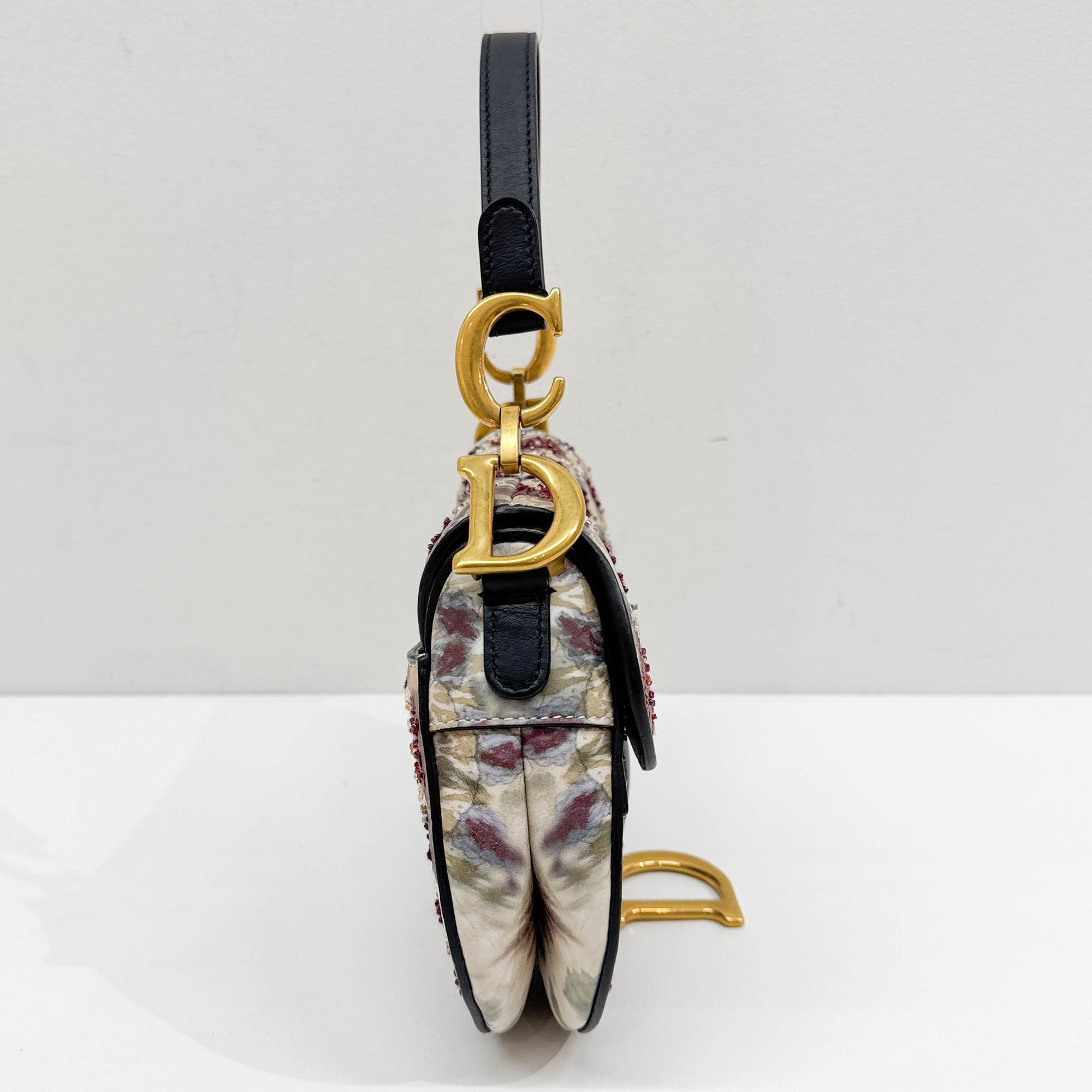 Mini Saddle Beaded Multicolor Coated Canvas Hand Bag