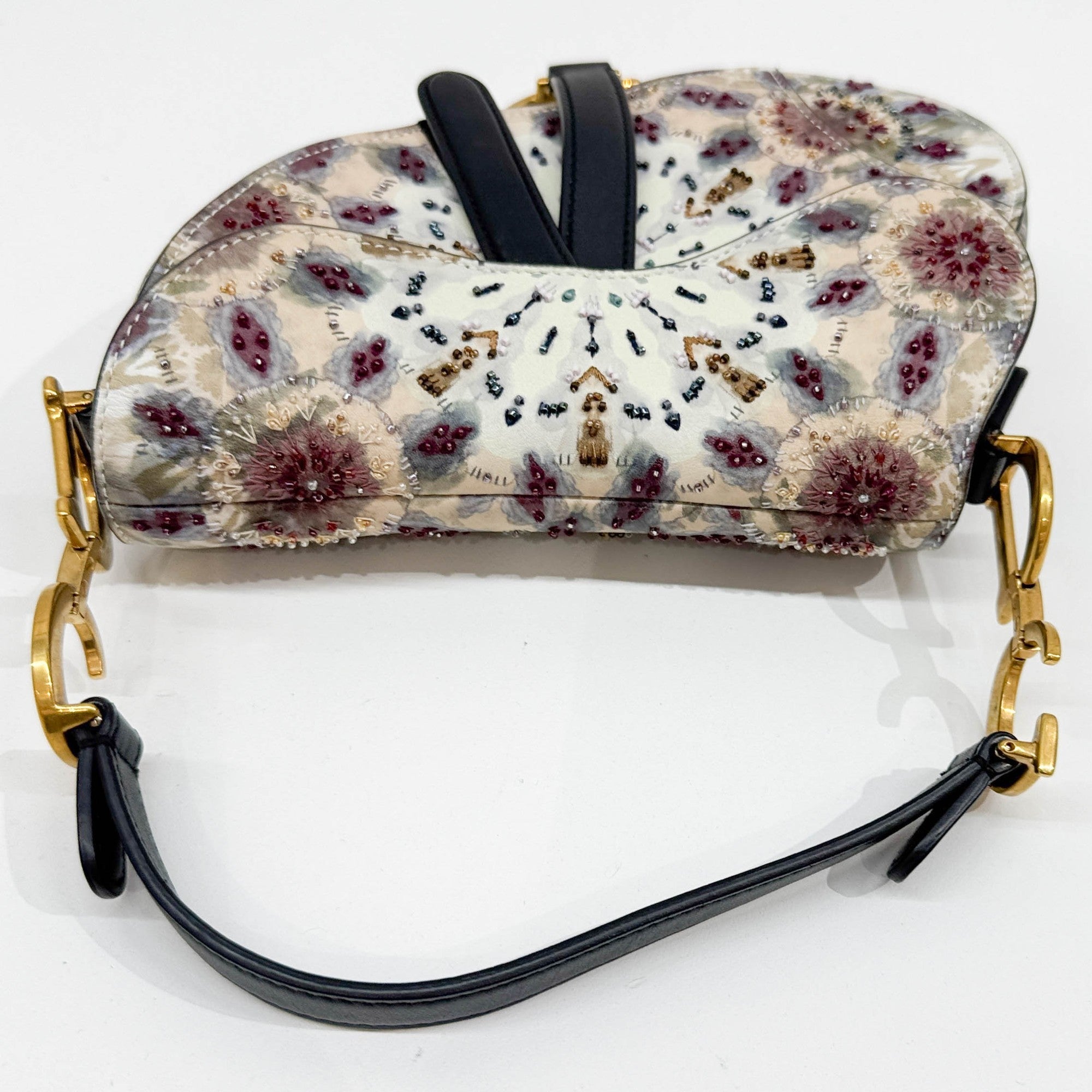 Mini Saddle Beaded Multicolor Coated Canvas Hand Bag