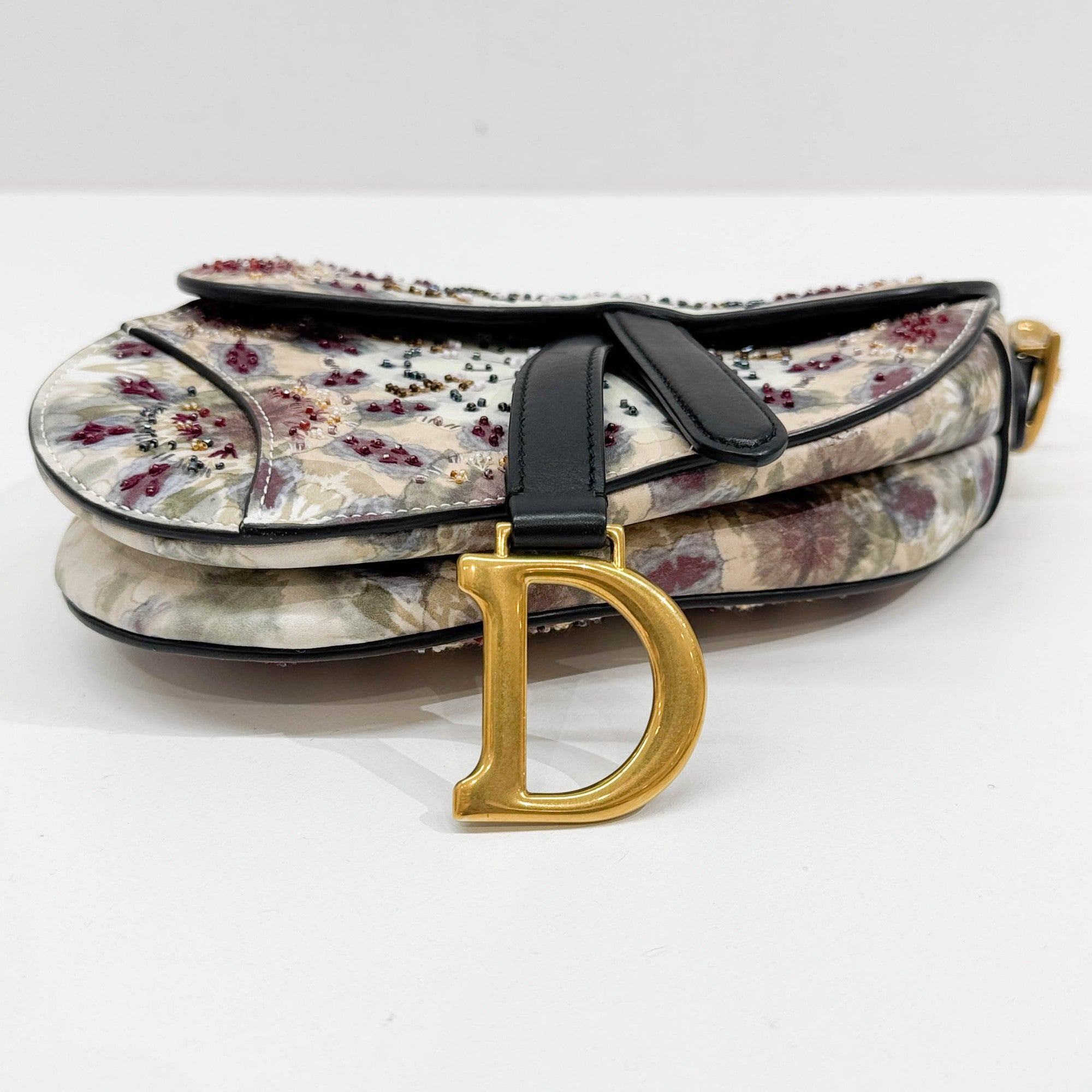 Mini Saddle Beaded Multicolor Coated Canvas Hand Bag