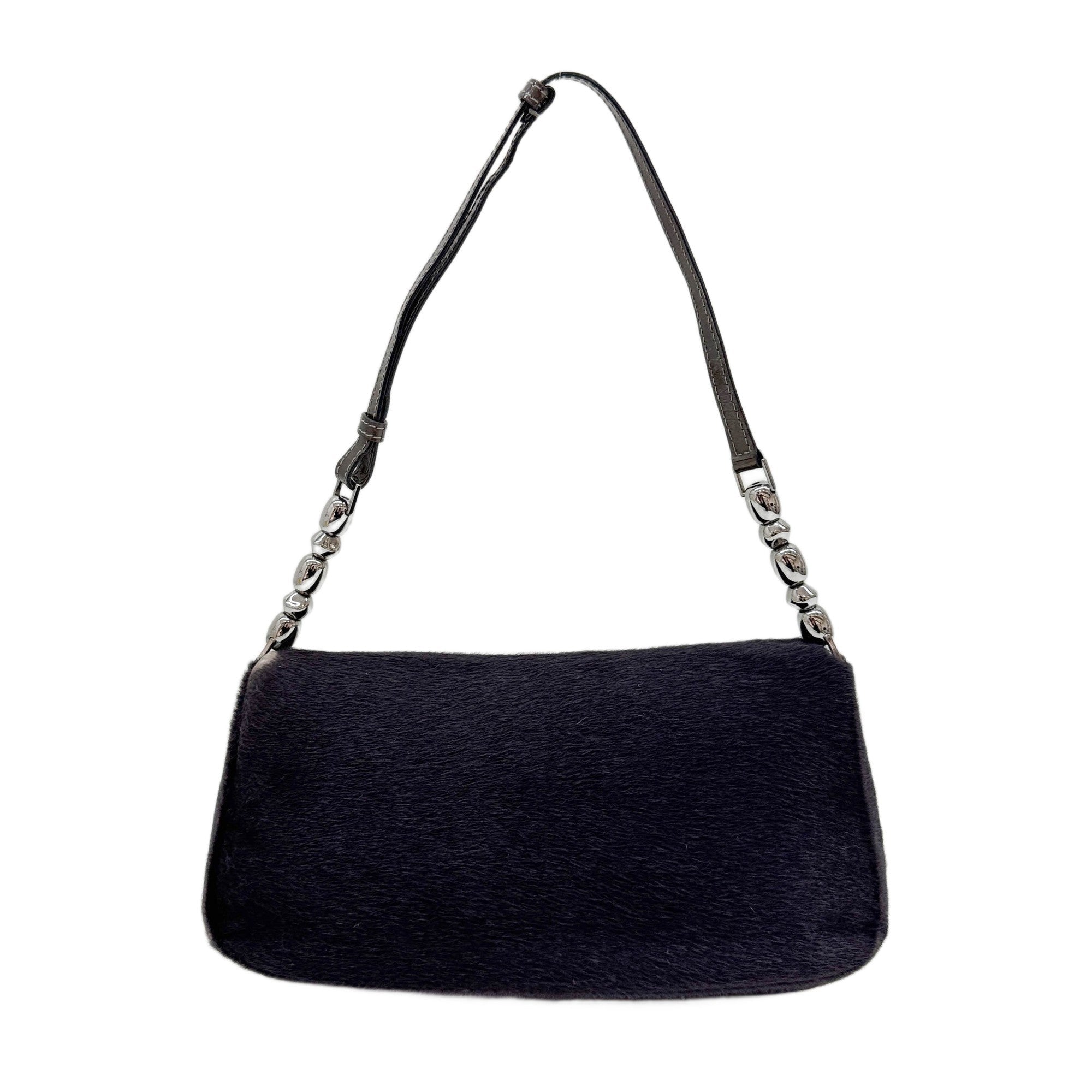 Malice Pearl Beaded Canvas Dusty Violet Pony Hair Shoulder Bag