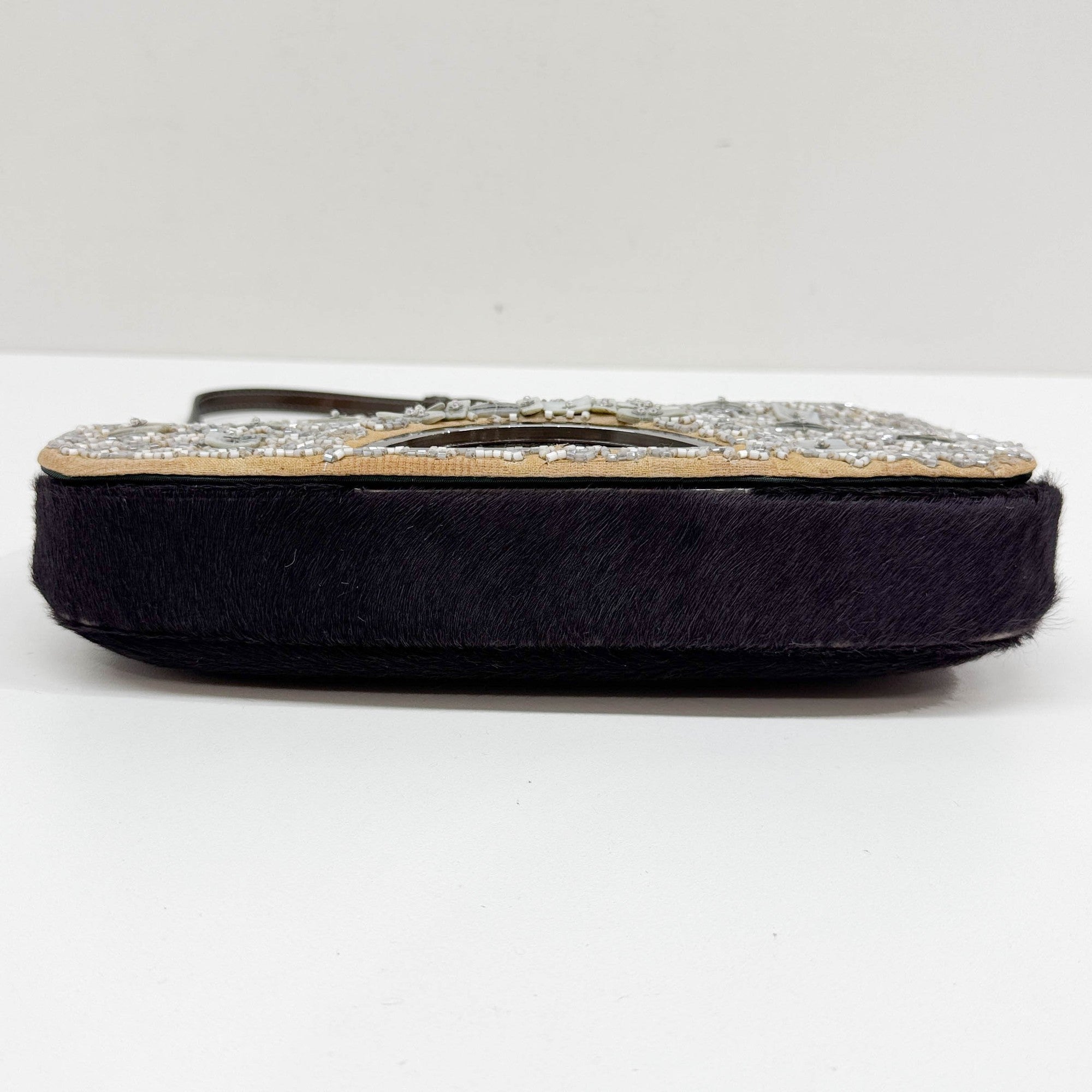 Malice Pearl Beaded Canvas Dusty Violet Pony Hair Shoulder Bag