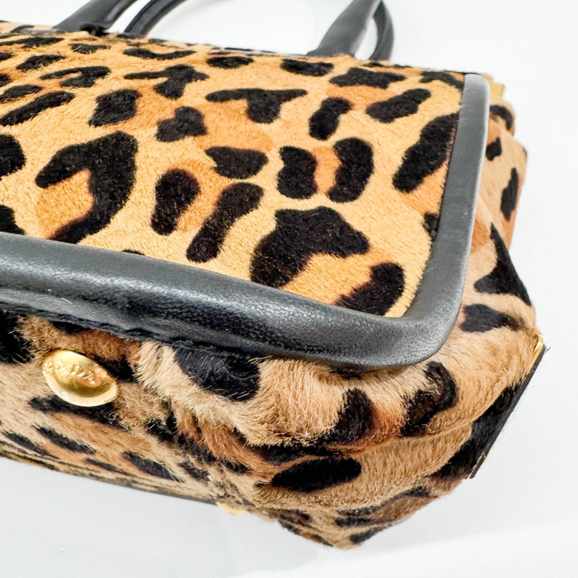 Brown Pony Hair Leopard Print Pony Hair Hand Tote