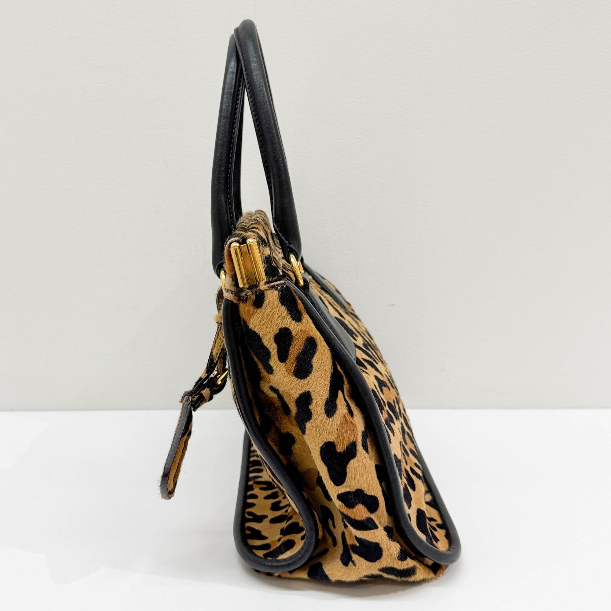 Brown Pony Hair Leopard Print Pony Hair Hand Tote