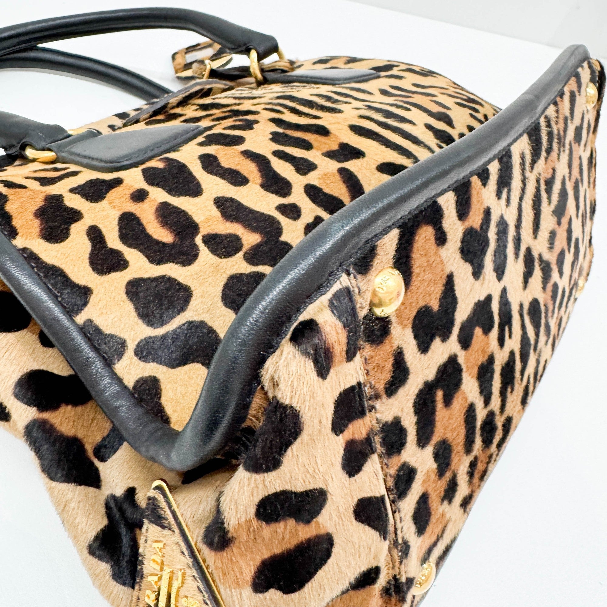 Brown Pony Hair Leopard Print Pony Hair Hand Tote