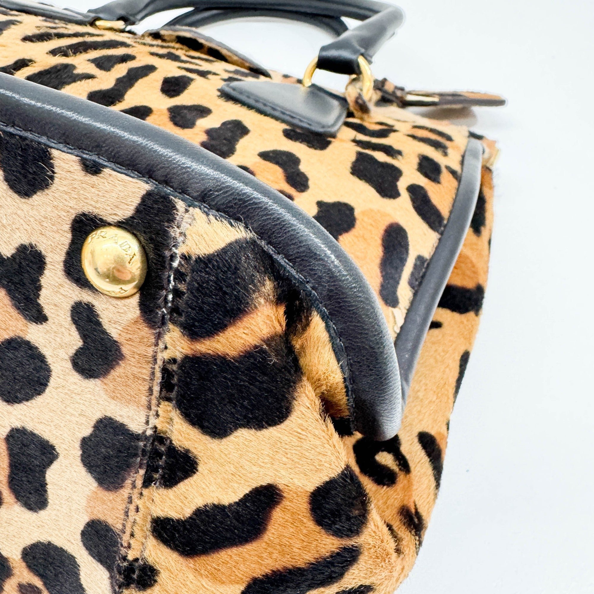 Brown Pony Hair Leopard Print Pony Hair Hand Tote