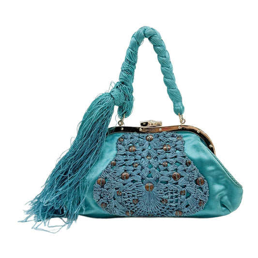 Embroidered Teal Satin Hand Bag
