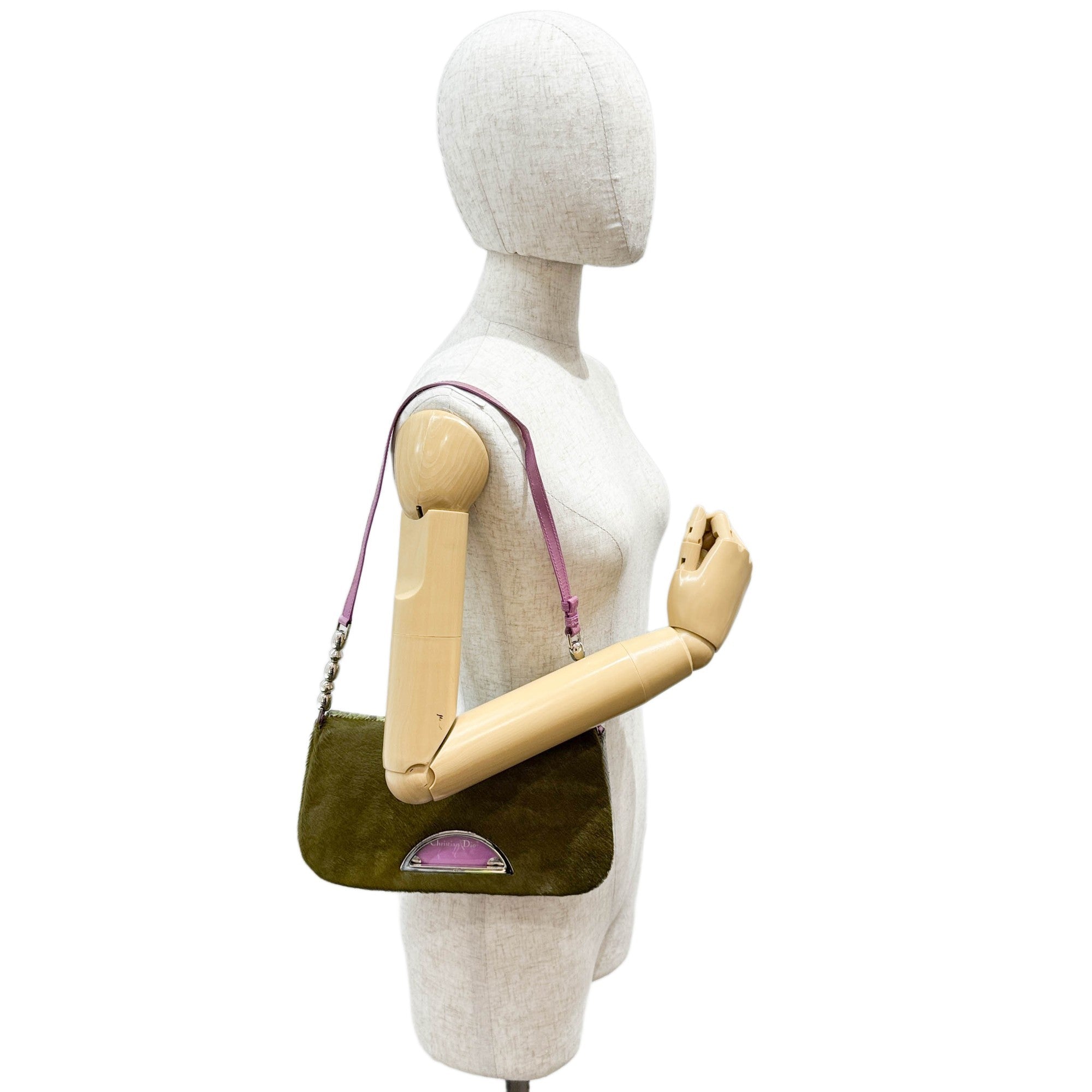 Malice Pearl Moss Green Pony Hair Shoulder Bag