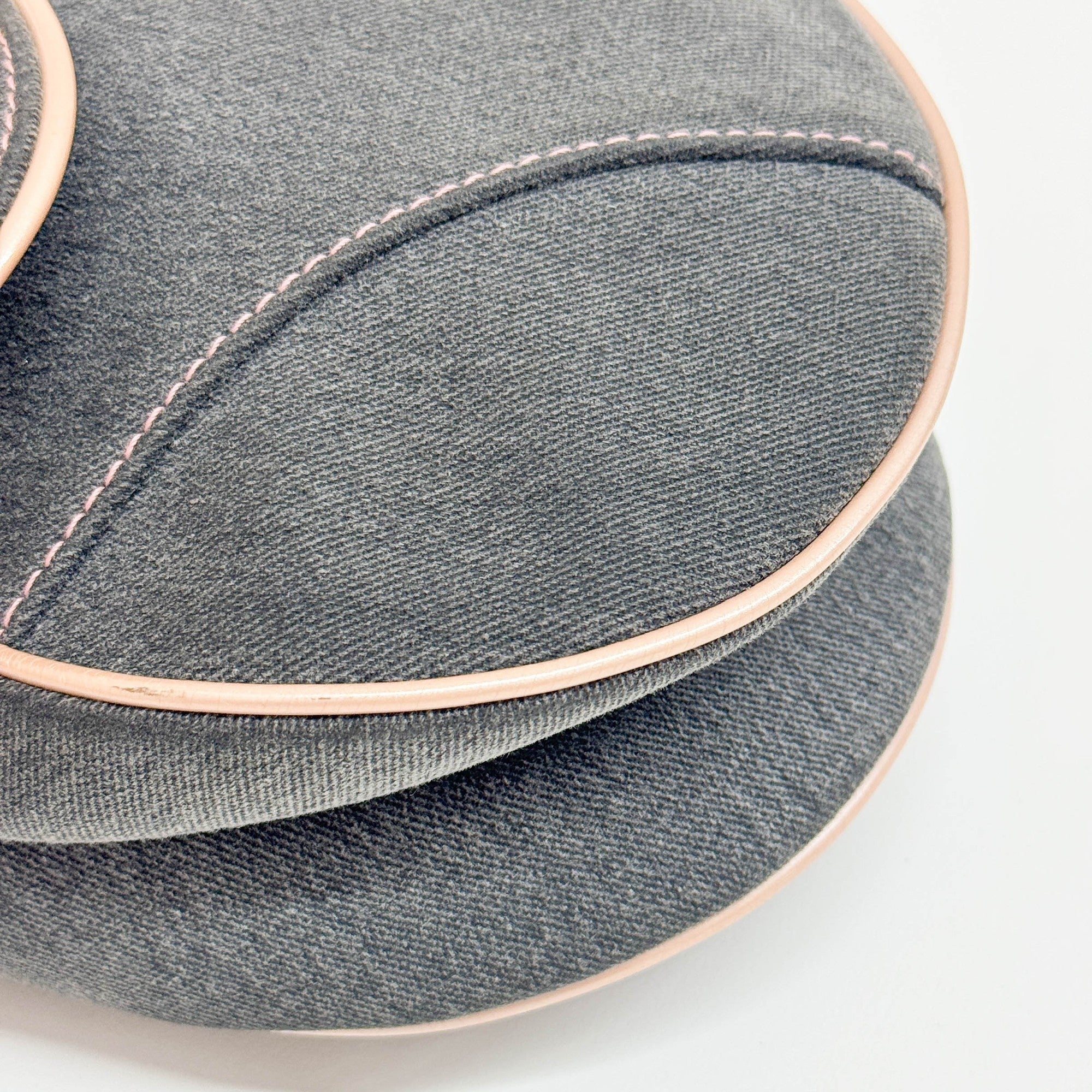 Saddle Pink Trim Gray Denim Shoulder Bag