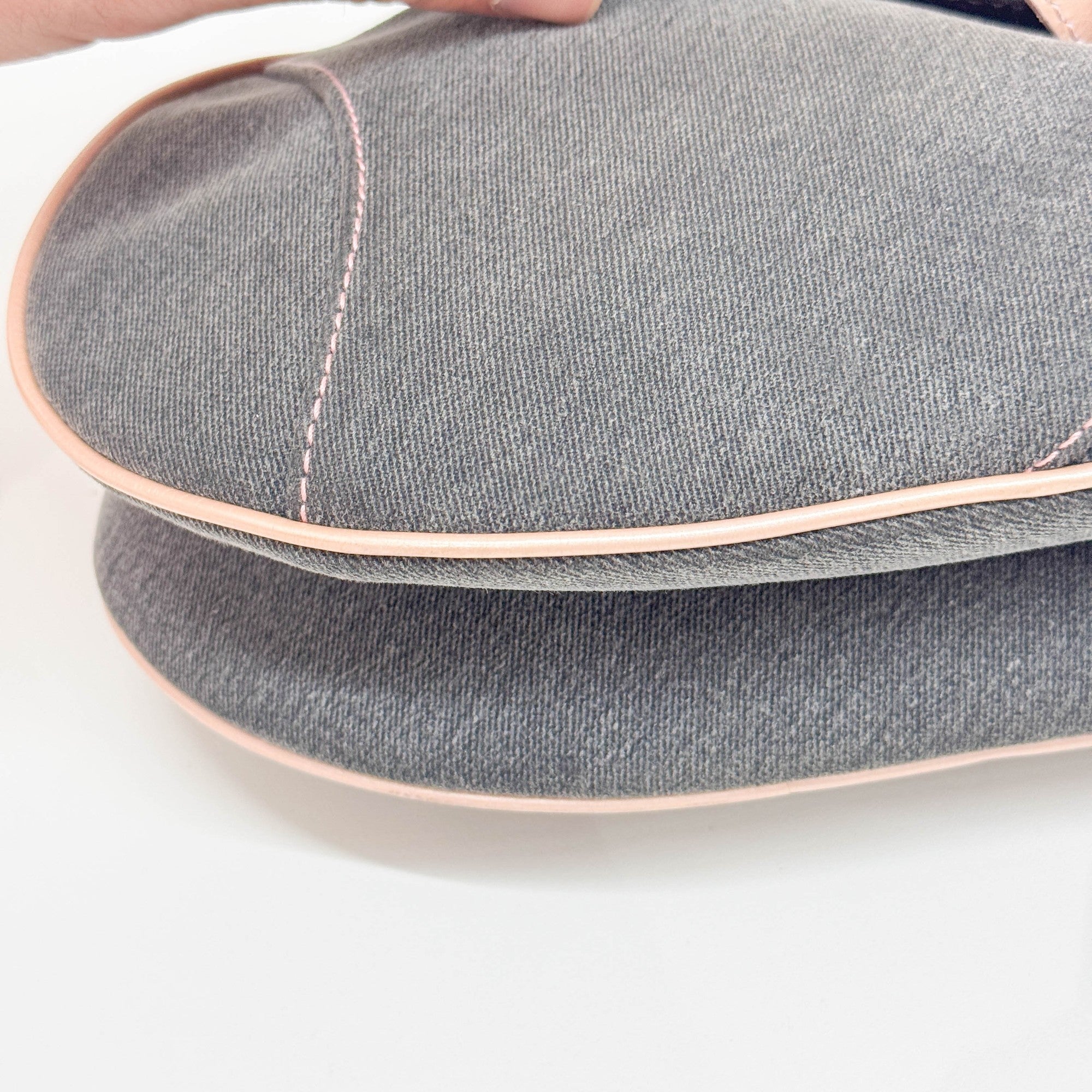 Saddle Pink Trim Gray Denim Shoulder Bag