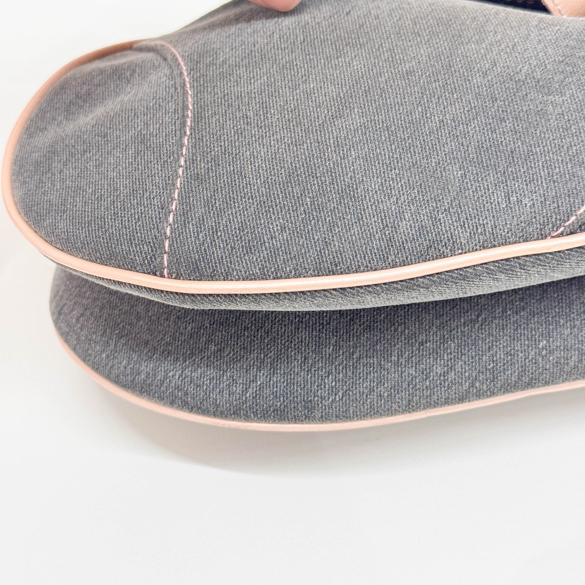 Saddle Pink Trim Gray Denim Shoulder Bag