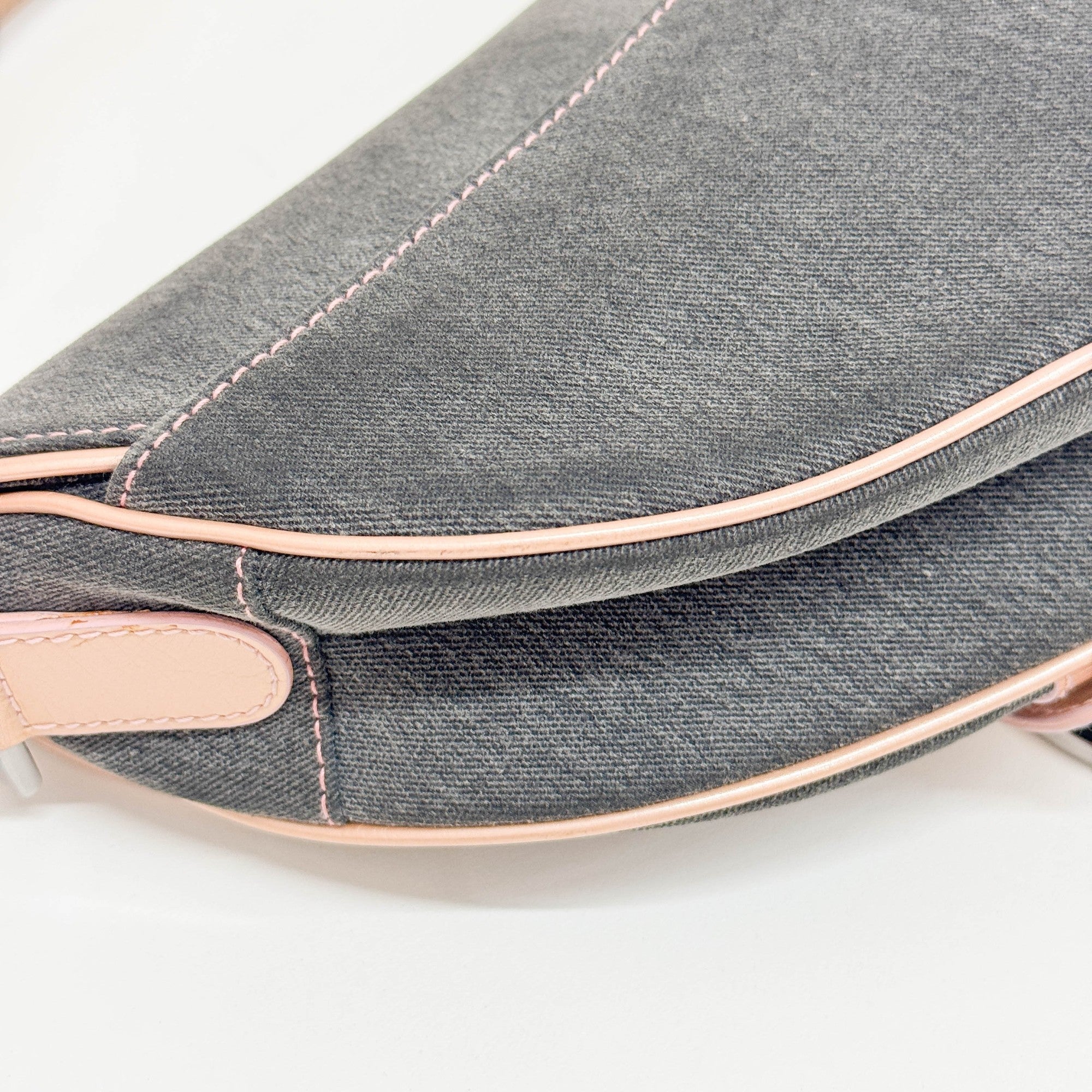 Saddle Pink Trim Gray Denim Shoulder Bag