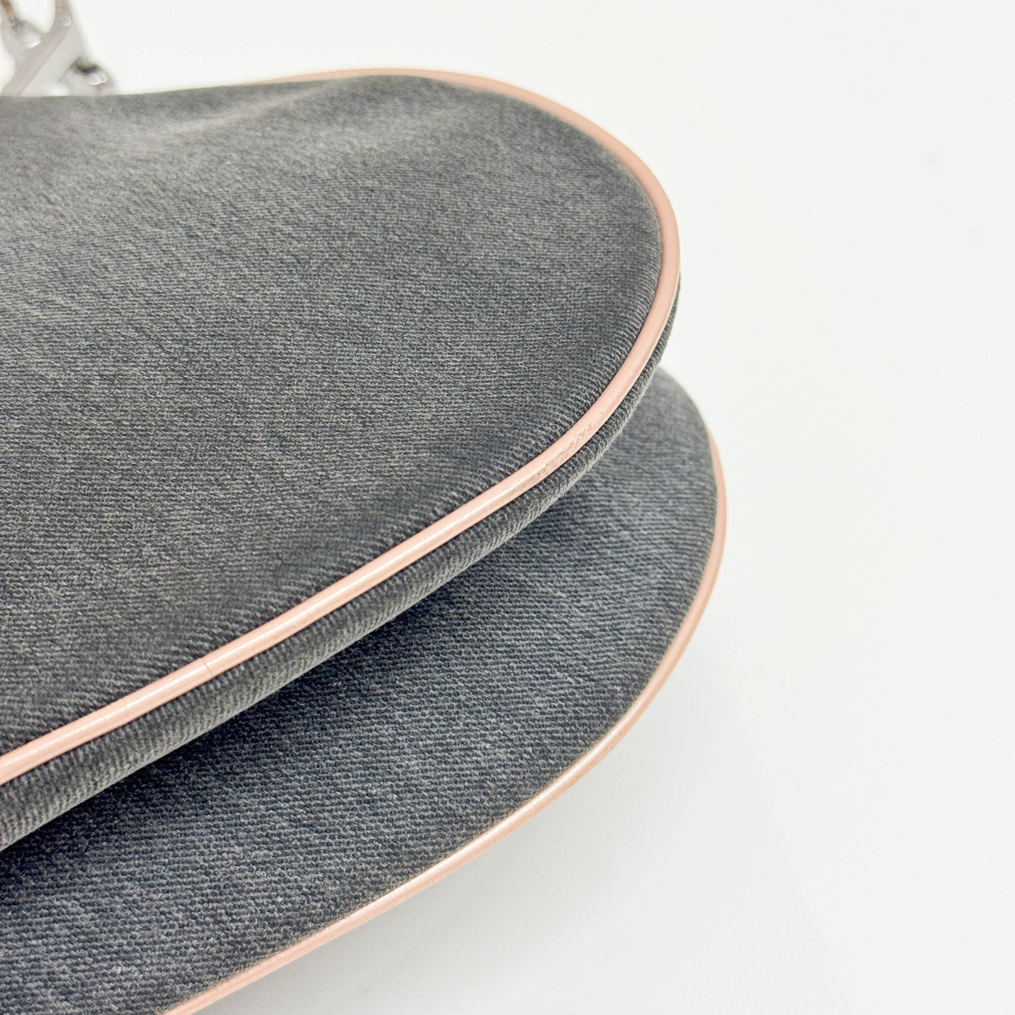 Saddle Pink Trim Gray Denim Shoulder Bag