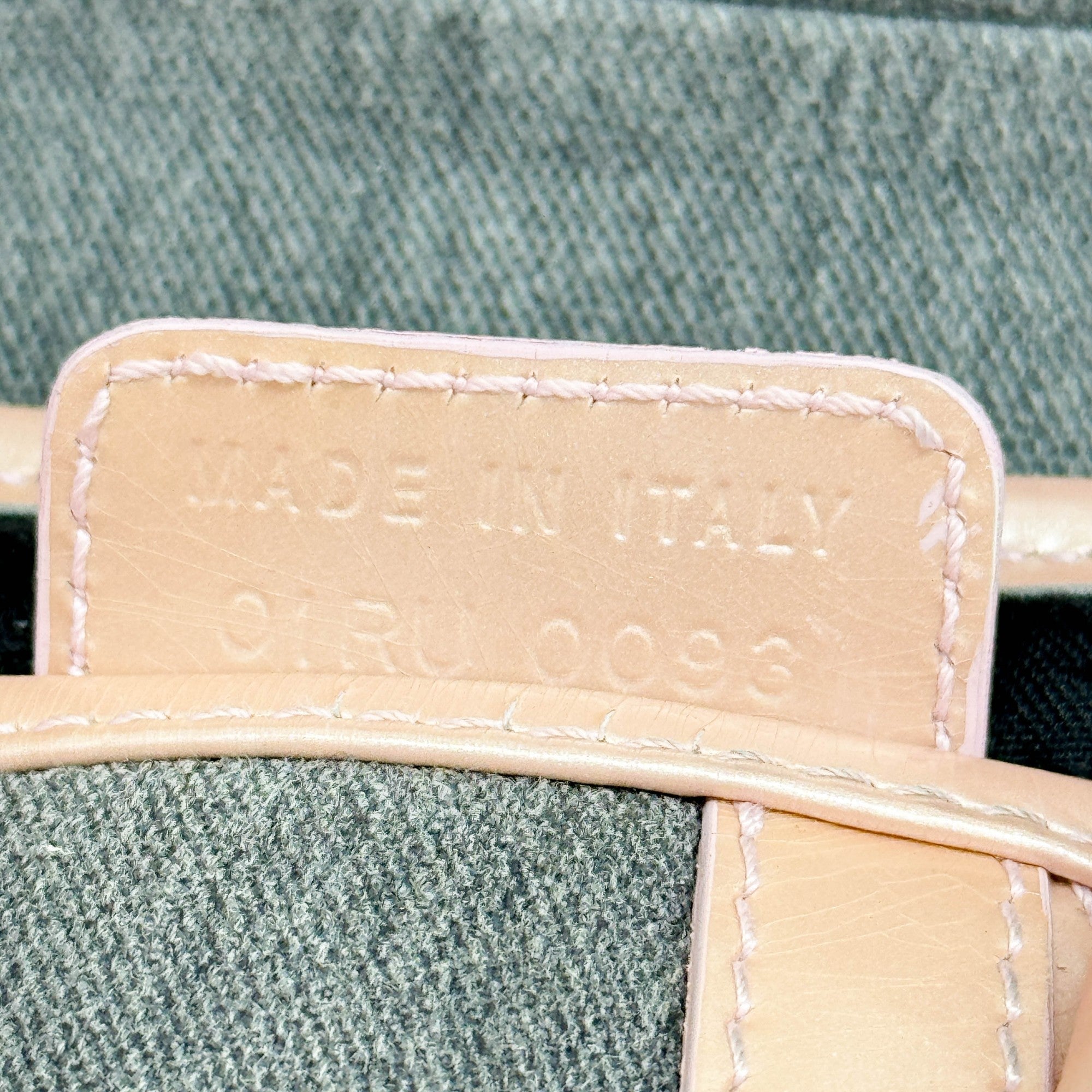 Saddle Pink Trim Gray Denim Shoulder Bag