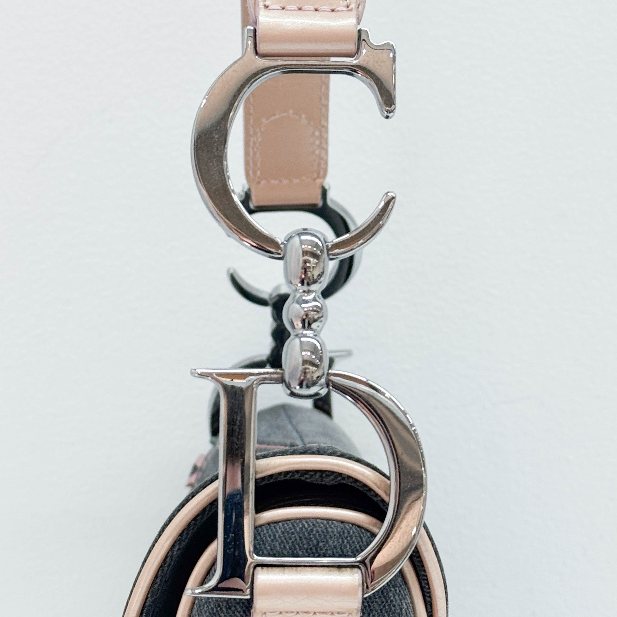 Saddle Pink Trim Gray Denim Shoulder Bag