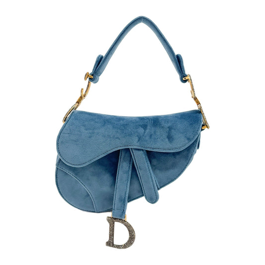 Mini Saddle Blue Velvet Shoulder Bag