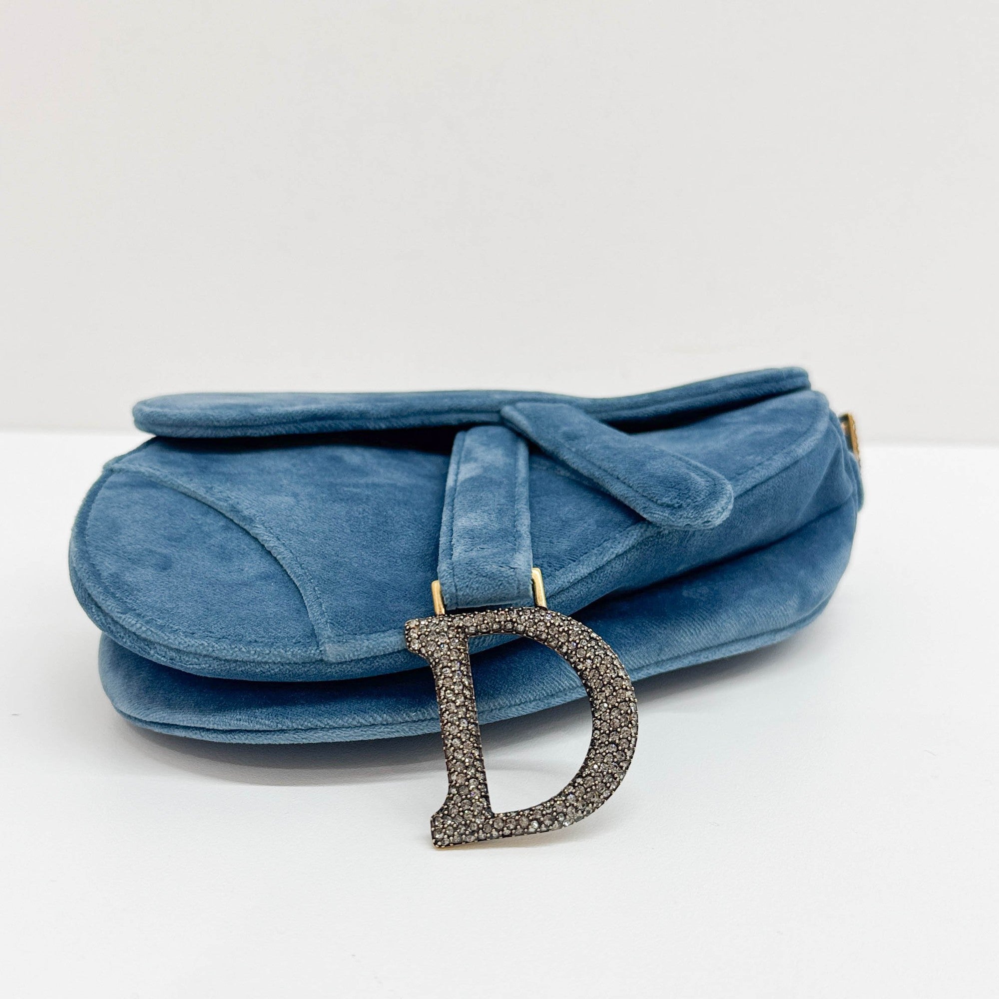 Mini Saddle Blue Velvet Shoulder Bag