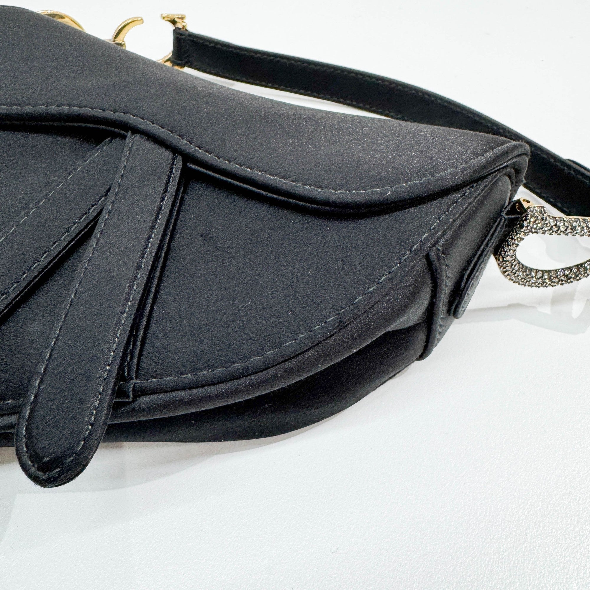 Mini Saddle Black Satin Hand Bag