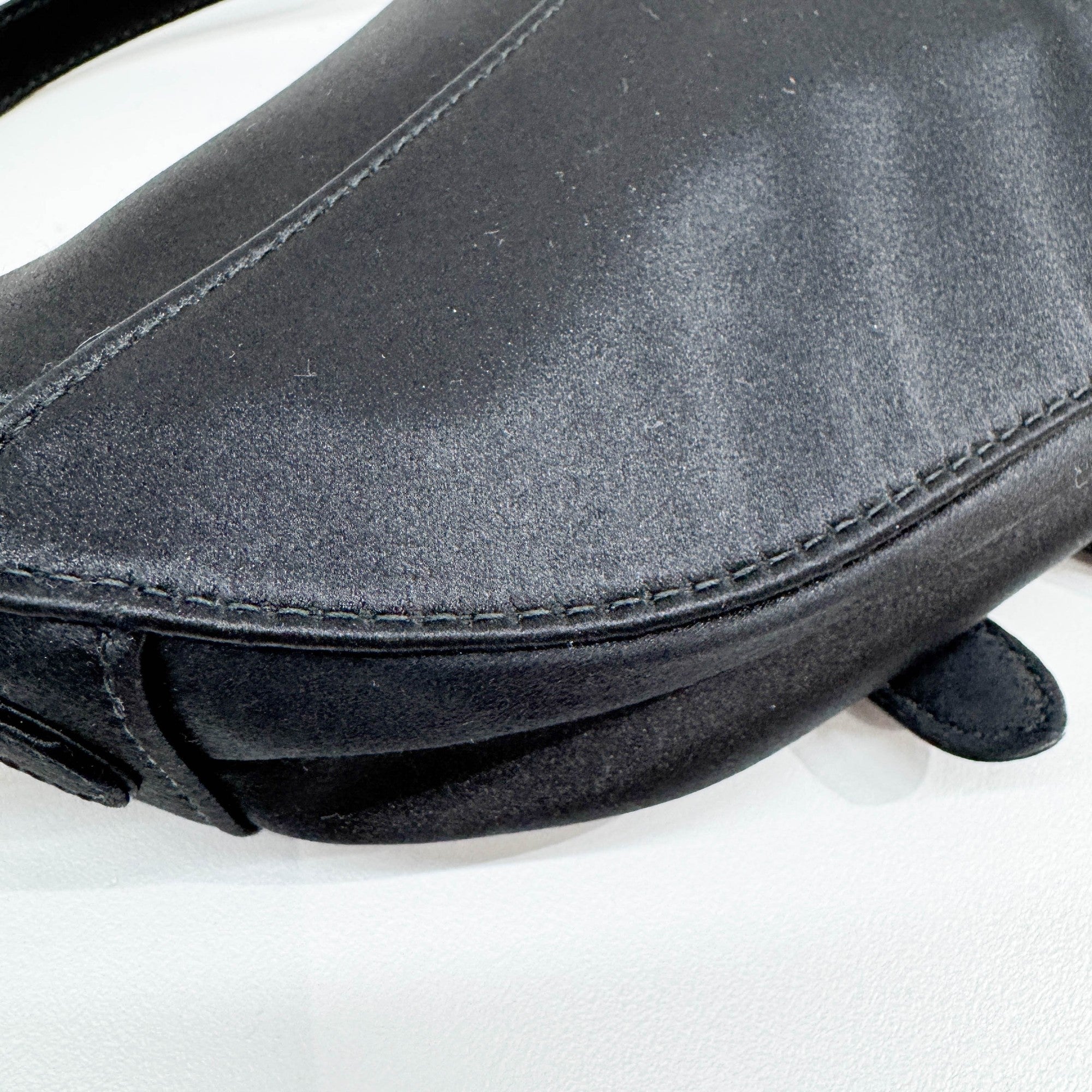 Mini Saddle Black Satin Hand Bag