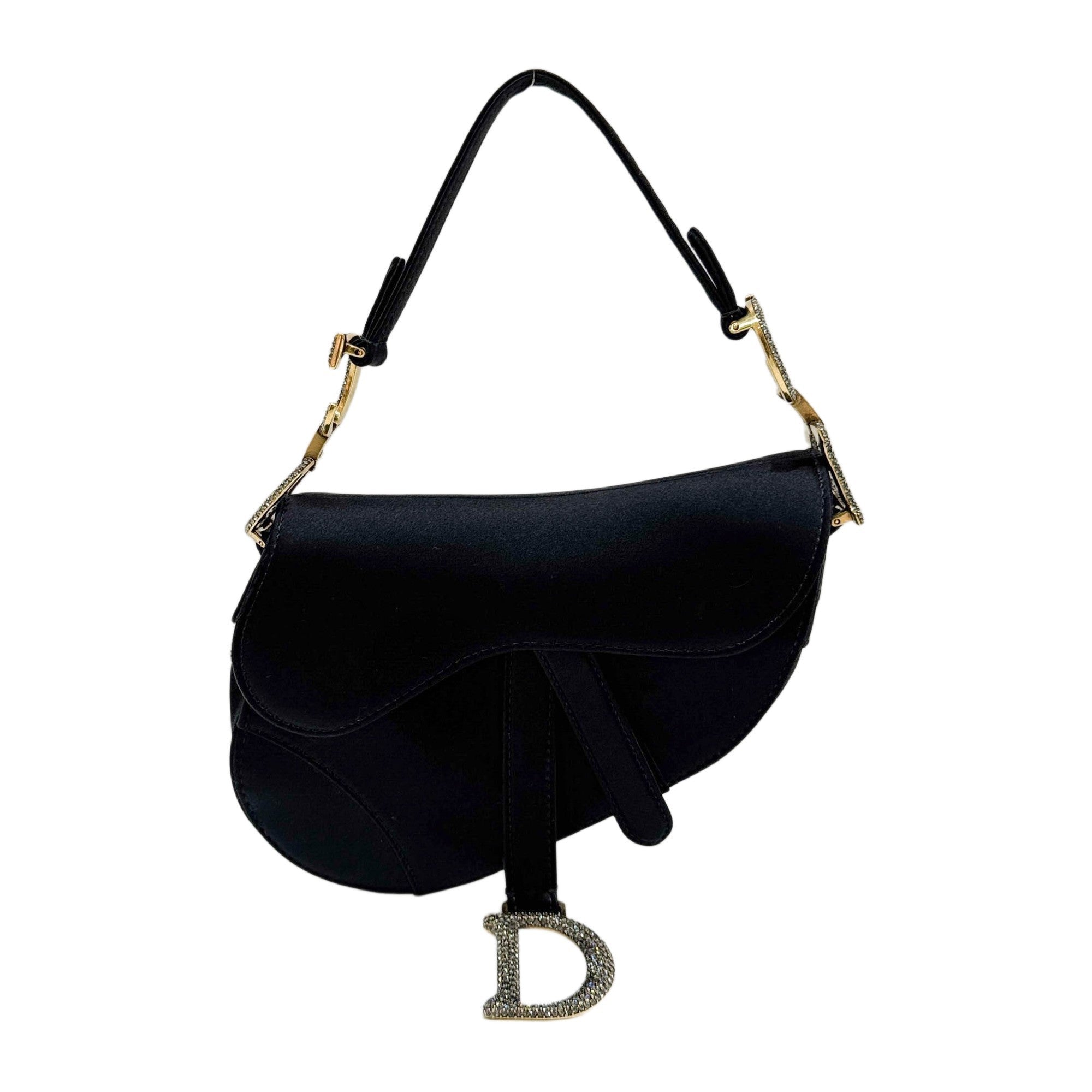 Mini Saddle Black Satin Hand Bag