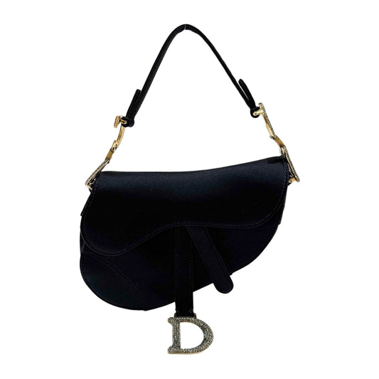 Mini Saddle Black Satin Hand Bag
