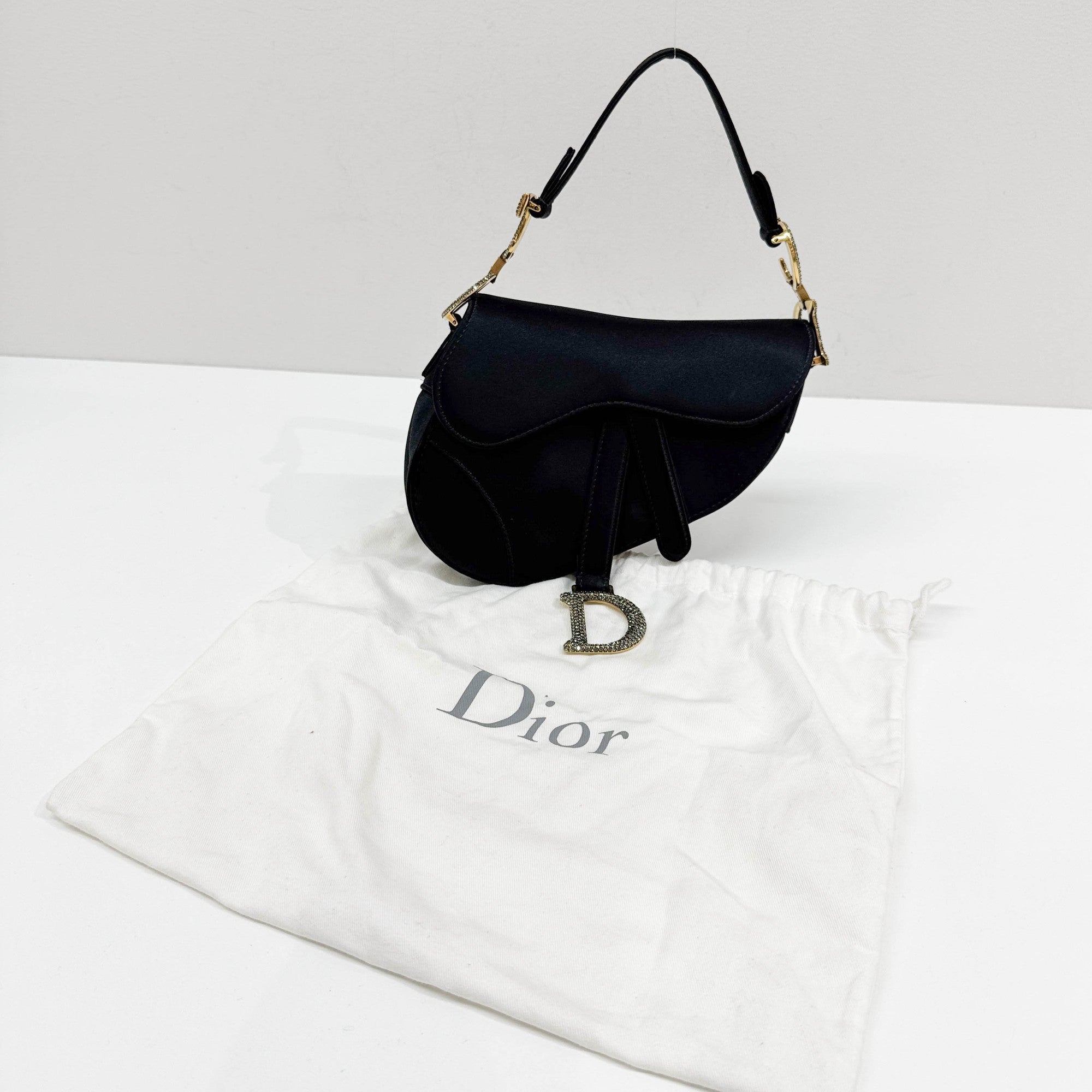 Mini Saddle Black Satin Hand Bag