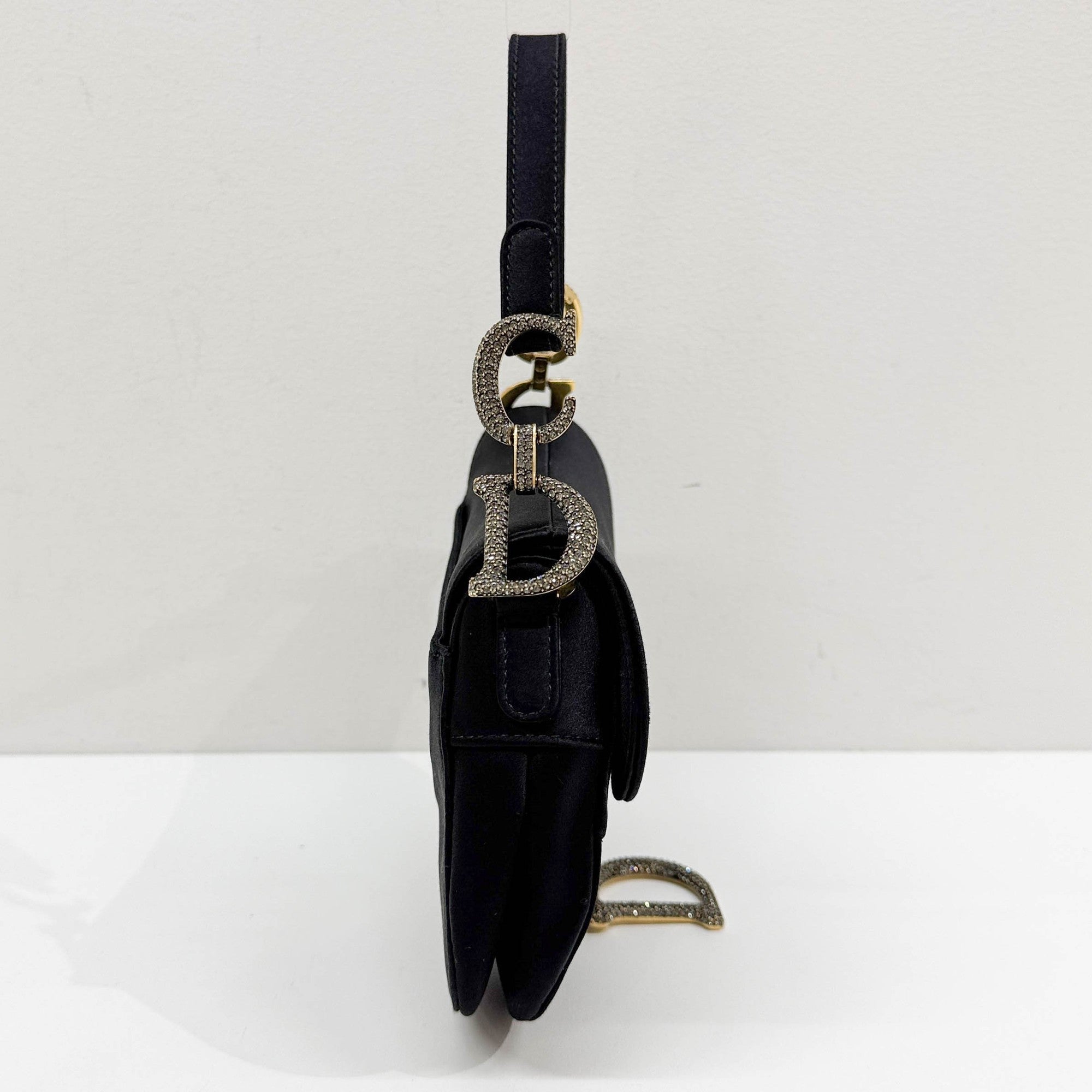 Mini Saddle Black Satin Hand Bag