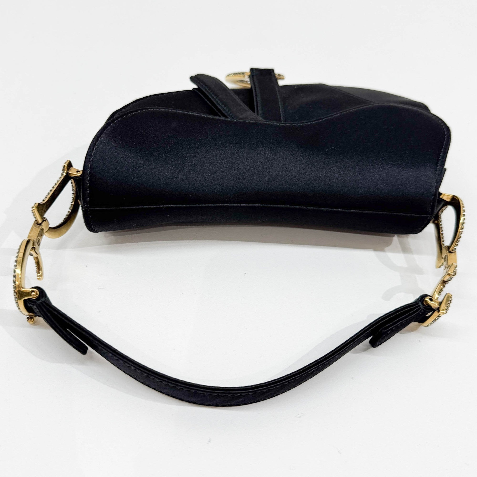 Mini Saddle Black Satin Hand Bag