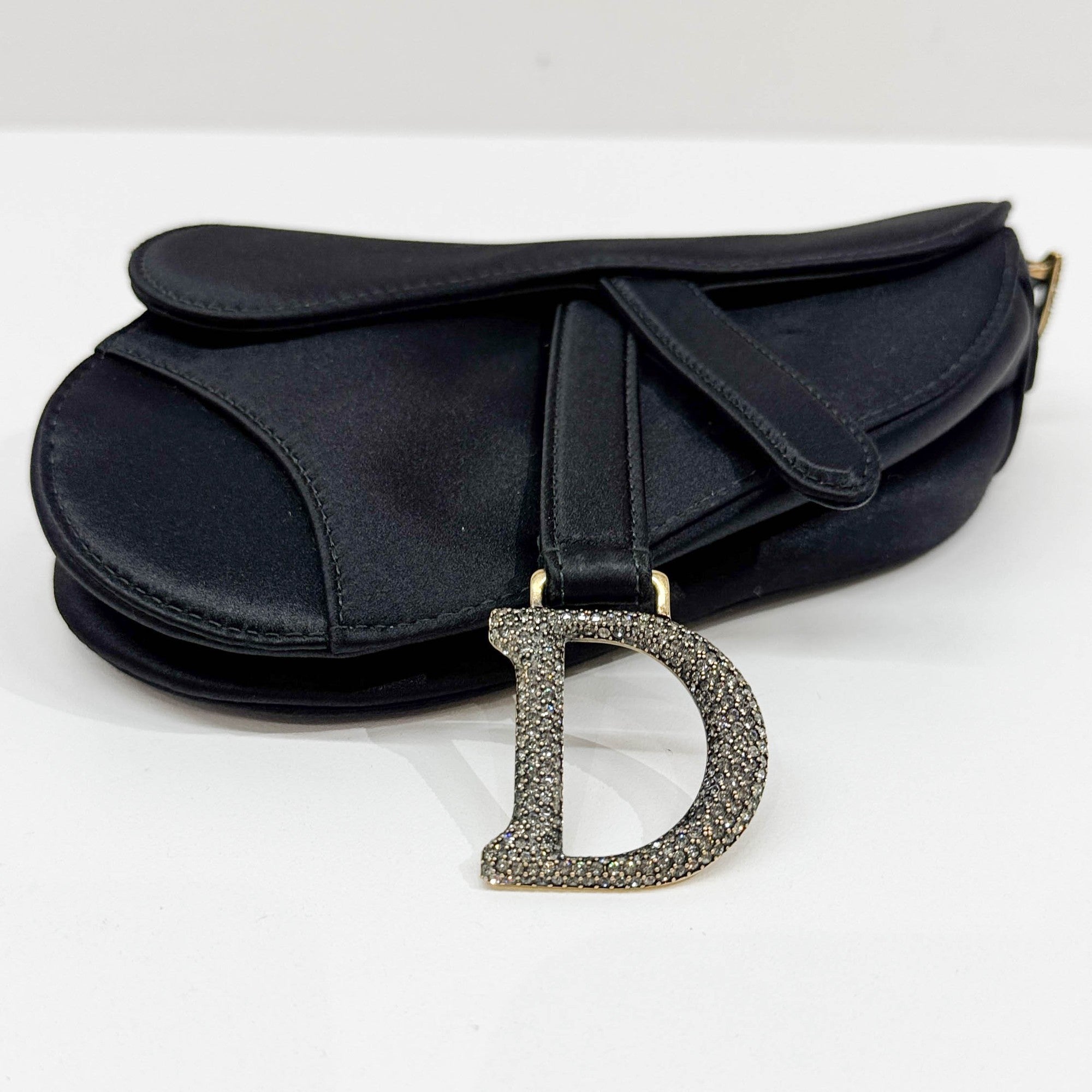 Mini Saddle Black Satin Hand Bag