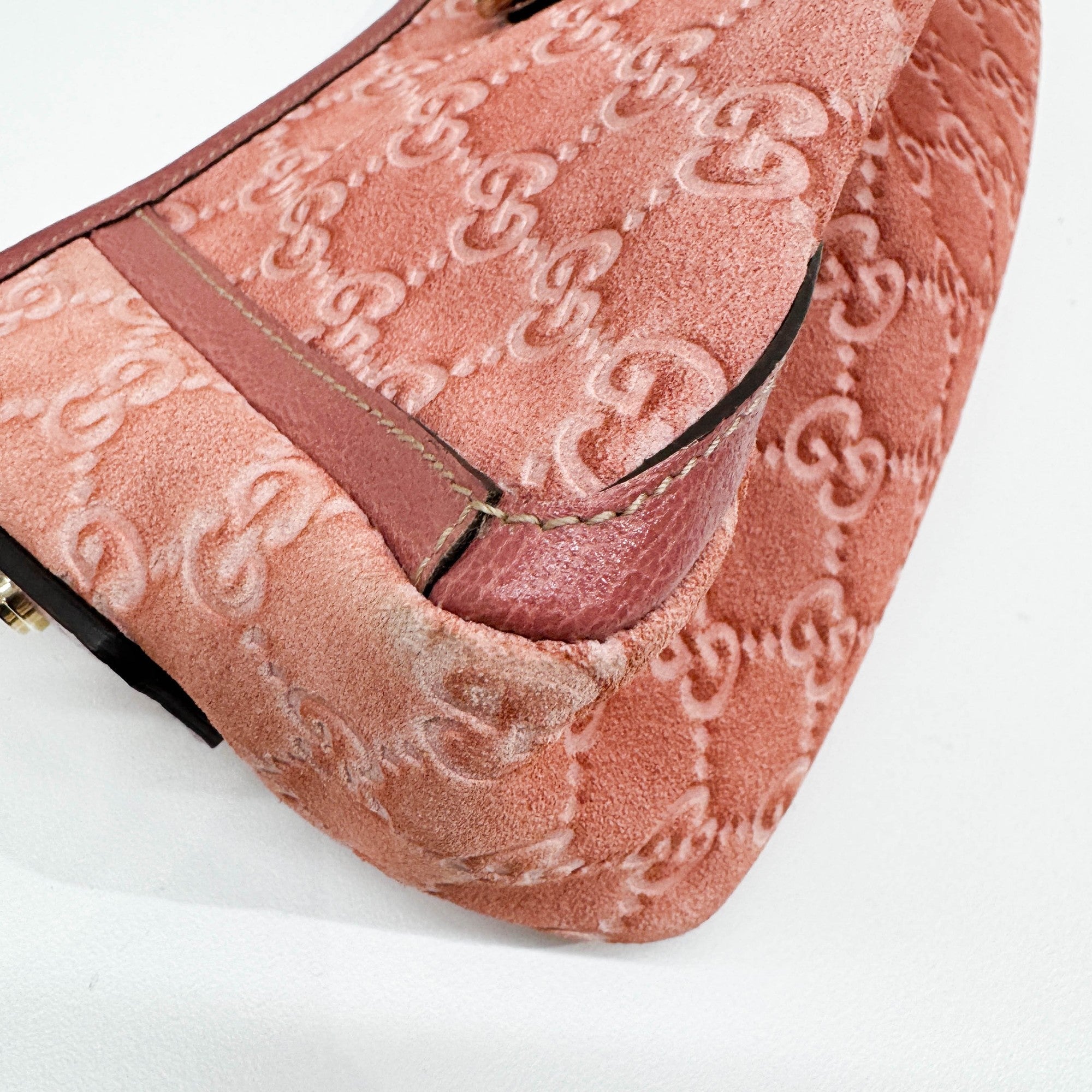 Abbey Pink GG Canvas Suede Shoulder Bag