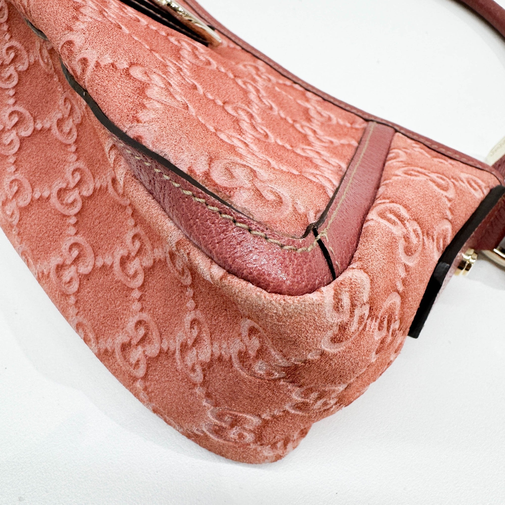 Abbey Pink GG Canvas Suede Shoulder Bag