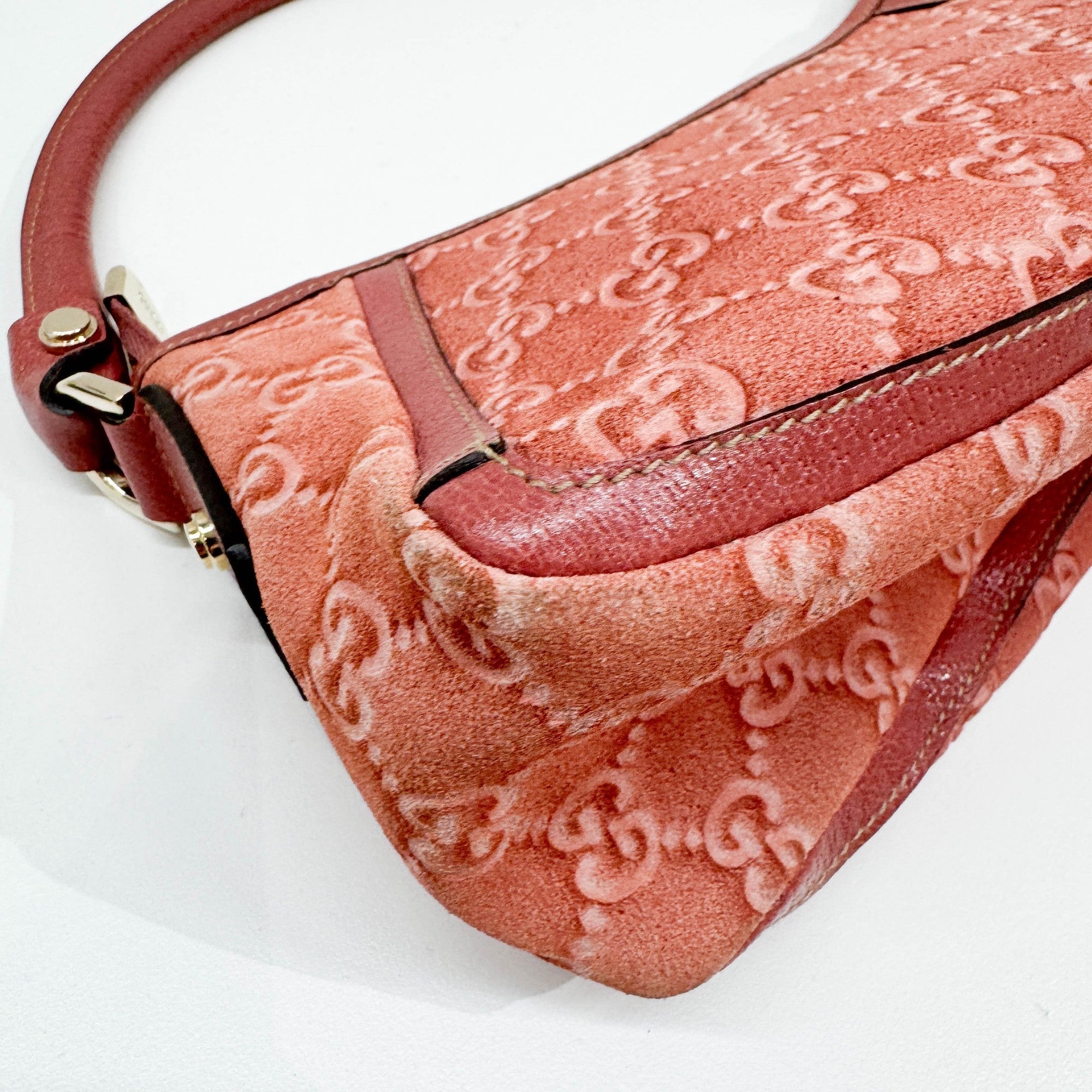 Abbey Pink GG Canvas Suede Shoulder Bag