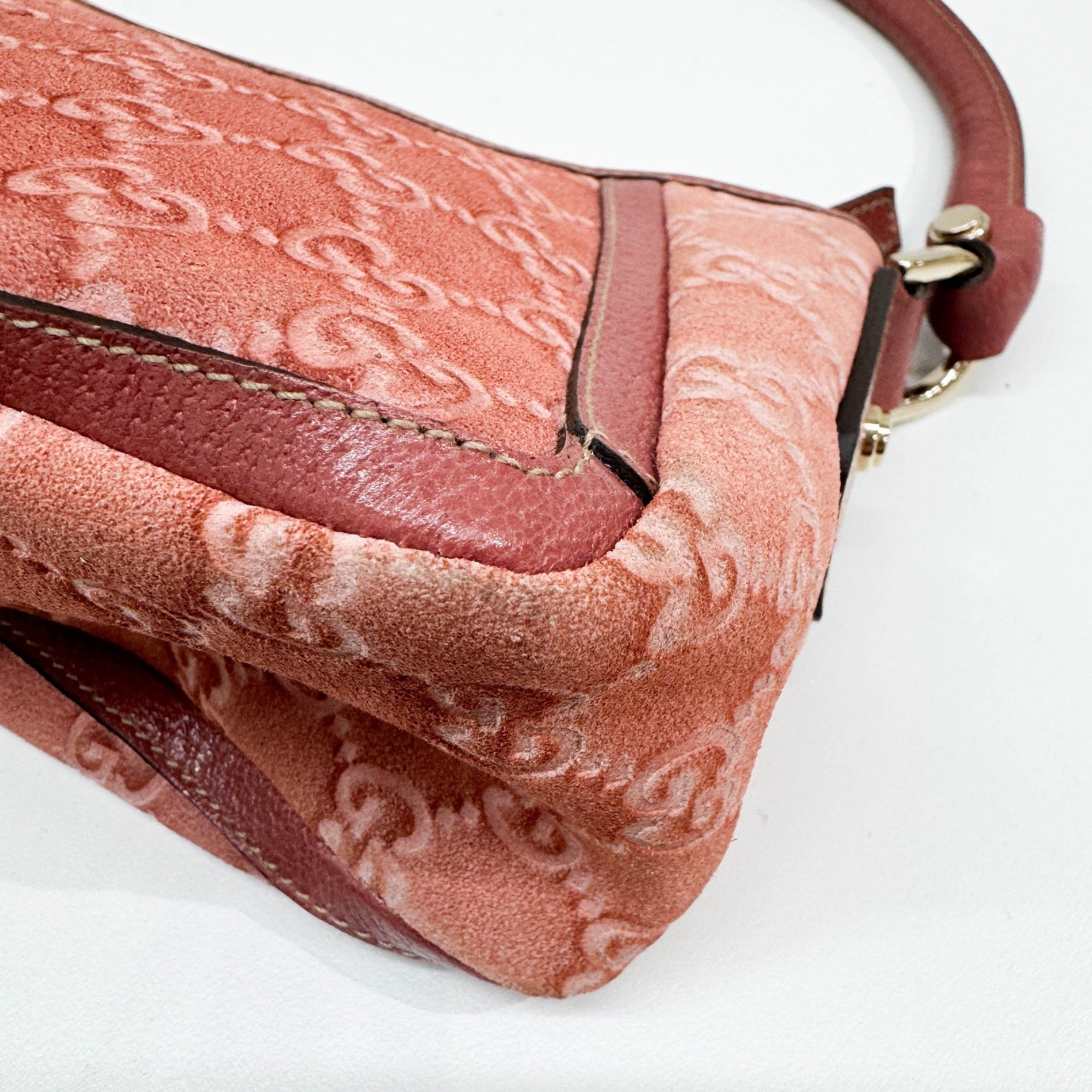 Abbey Pink GG Canvas Suede Shoulder Bag