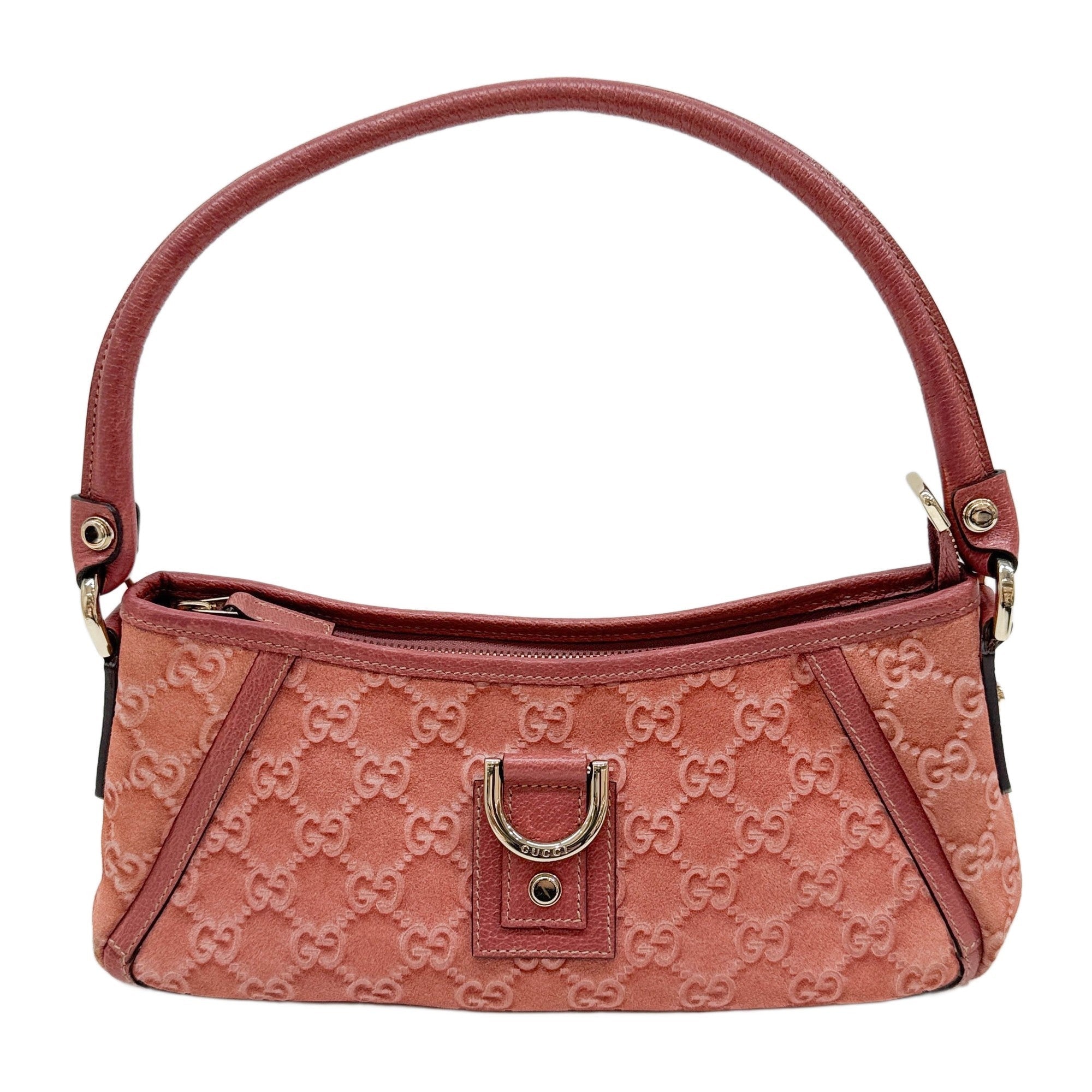 Abbey Pink GG Canvas Suede Shoulder Bag