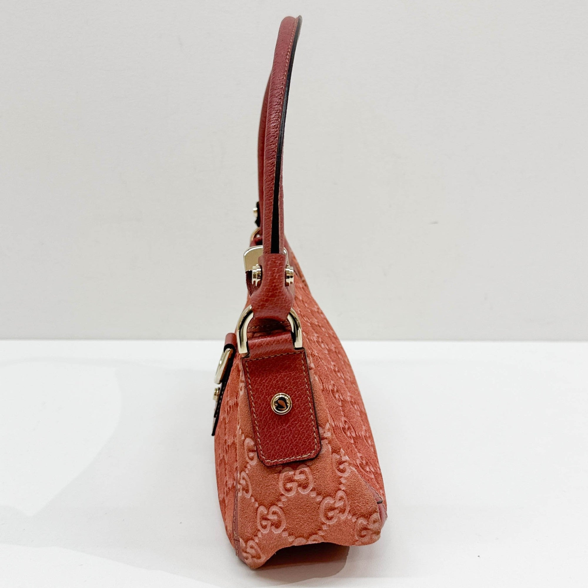 Abbey Pink GG Canvas Suede Shoulder Bag