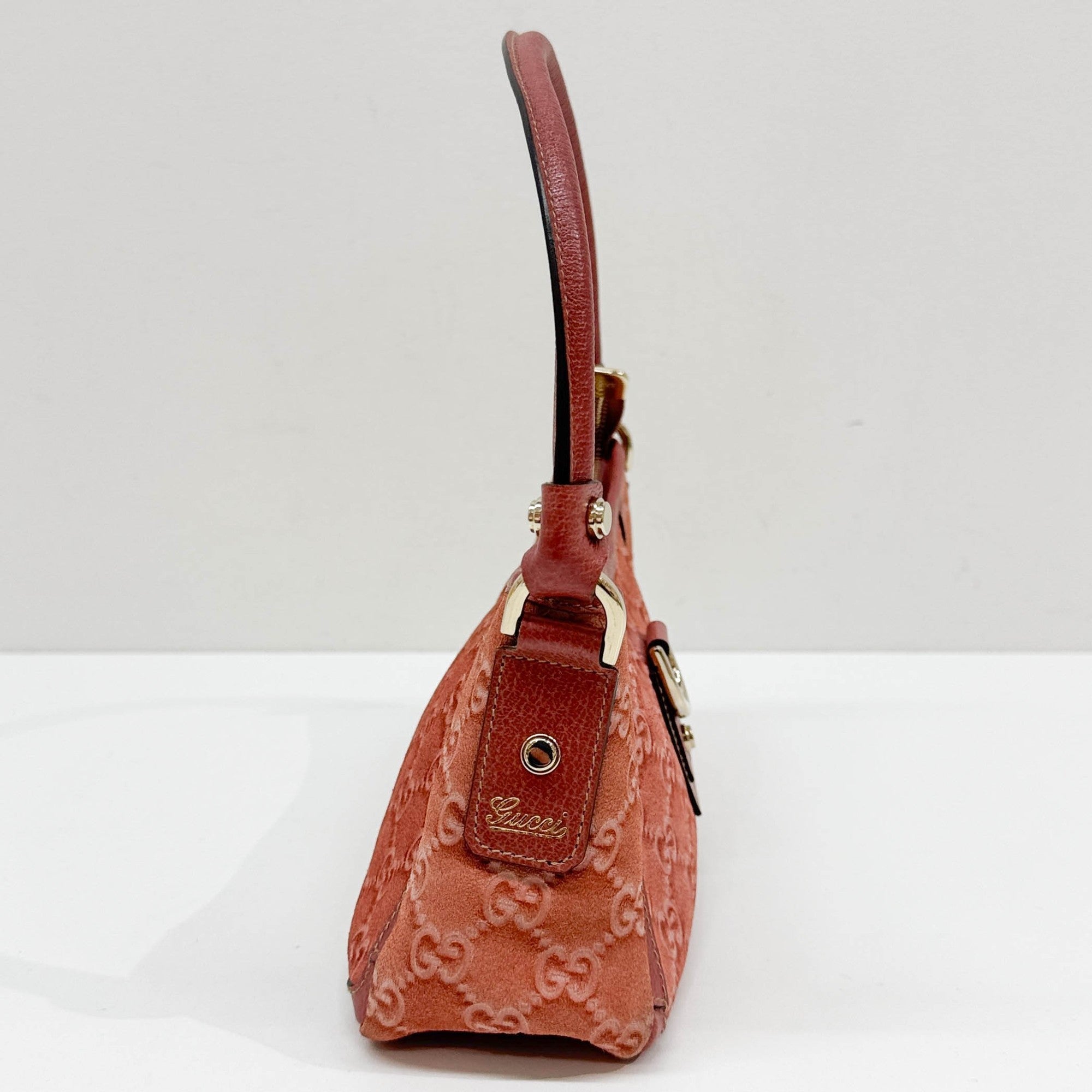 Abbey Pink GG Canvas Suede Shoulder Bag