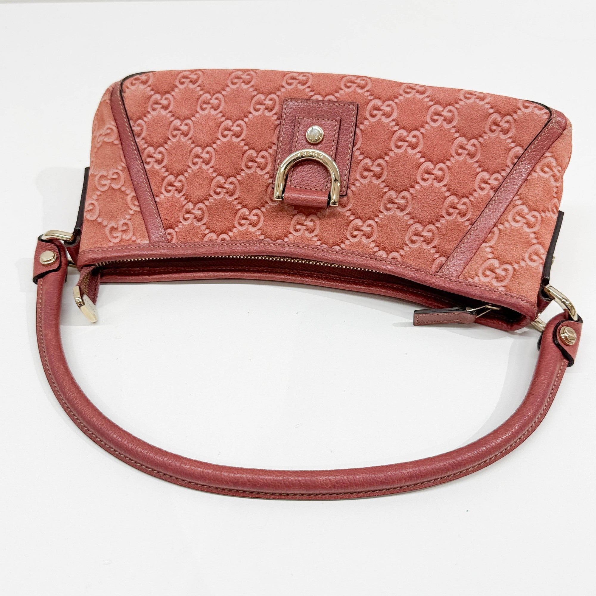 Abbey Pink GG Canvas Suede Shoulder Bag