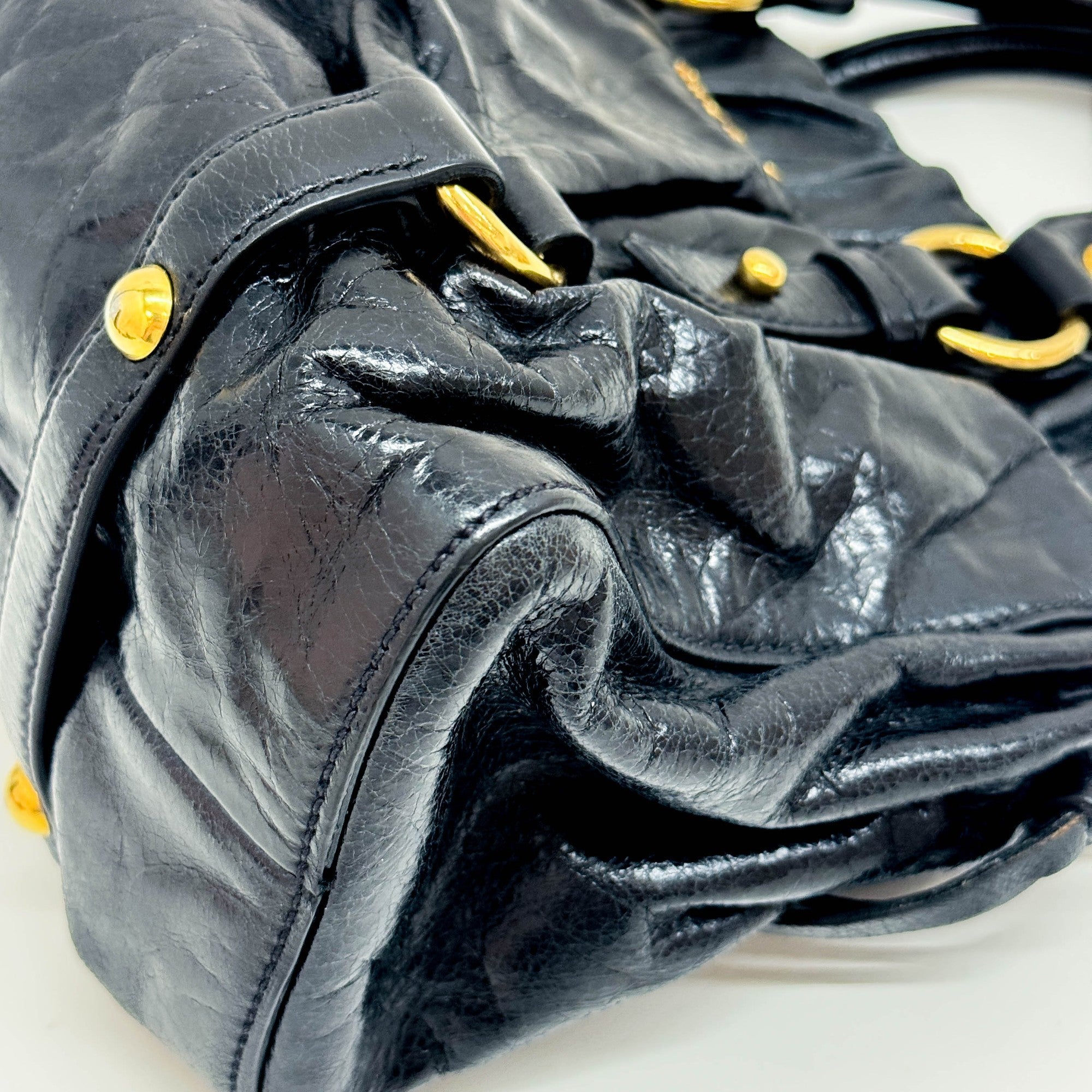 Mini Vitello Black Leather Two Way Bag